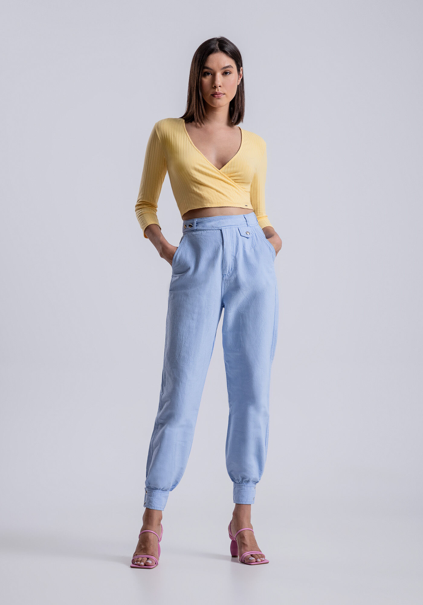 Blusa Manga 3/4 Canelada com Transpasse, , large.