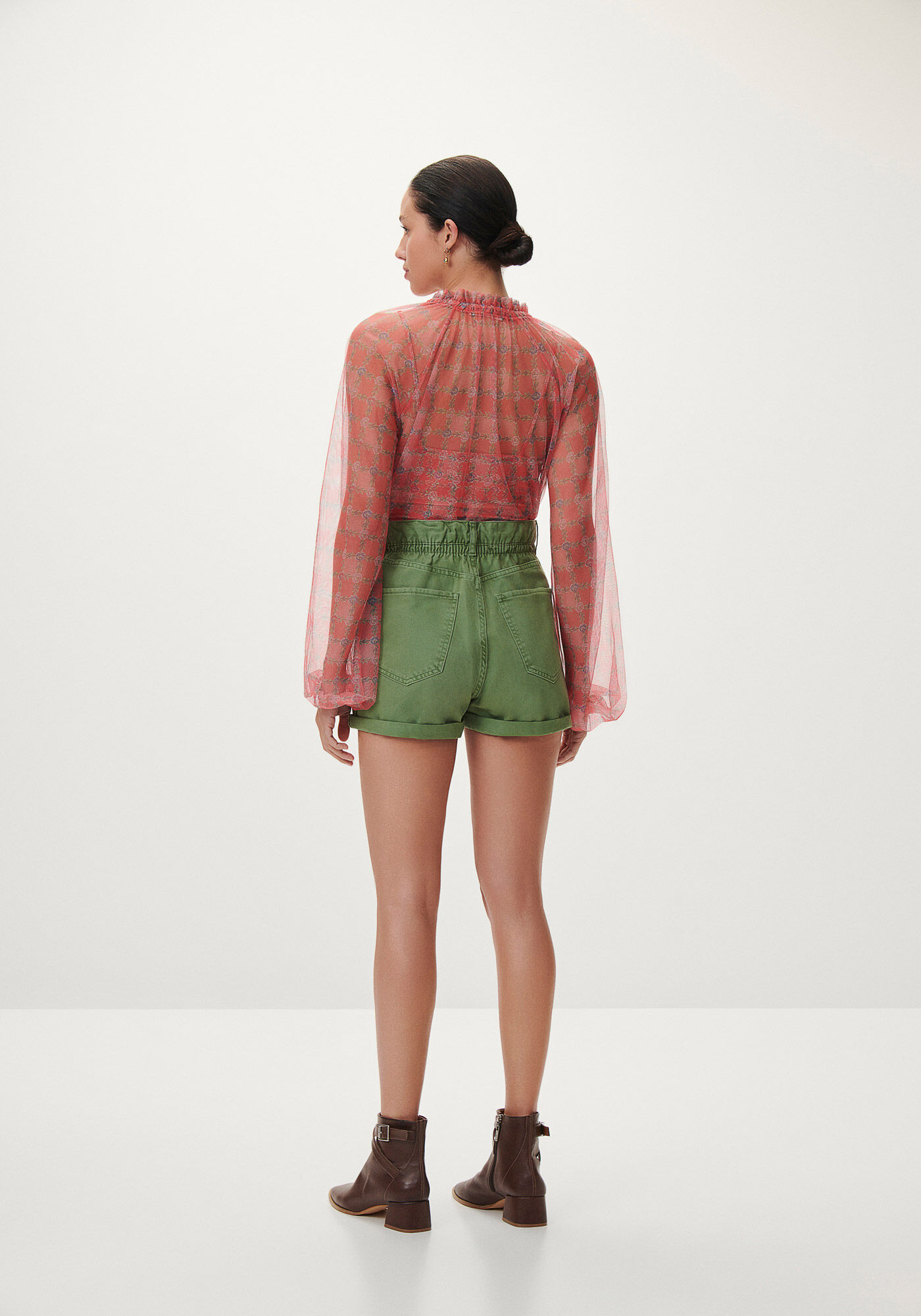 Blusa Manga Longa Bufante em Tule Estampado, , large.