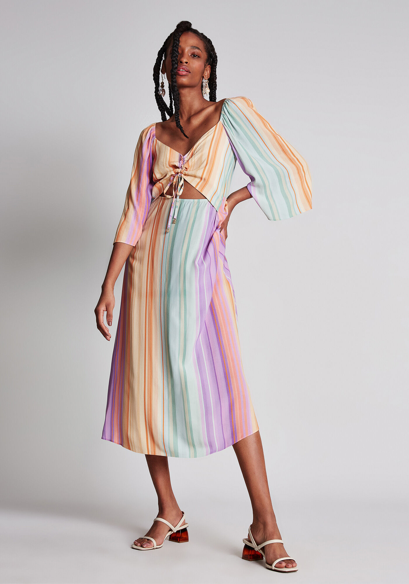 Vestido M&iacute;di Mangas 3/4 Franzido, , large.