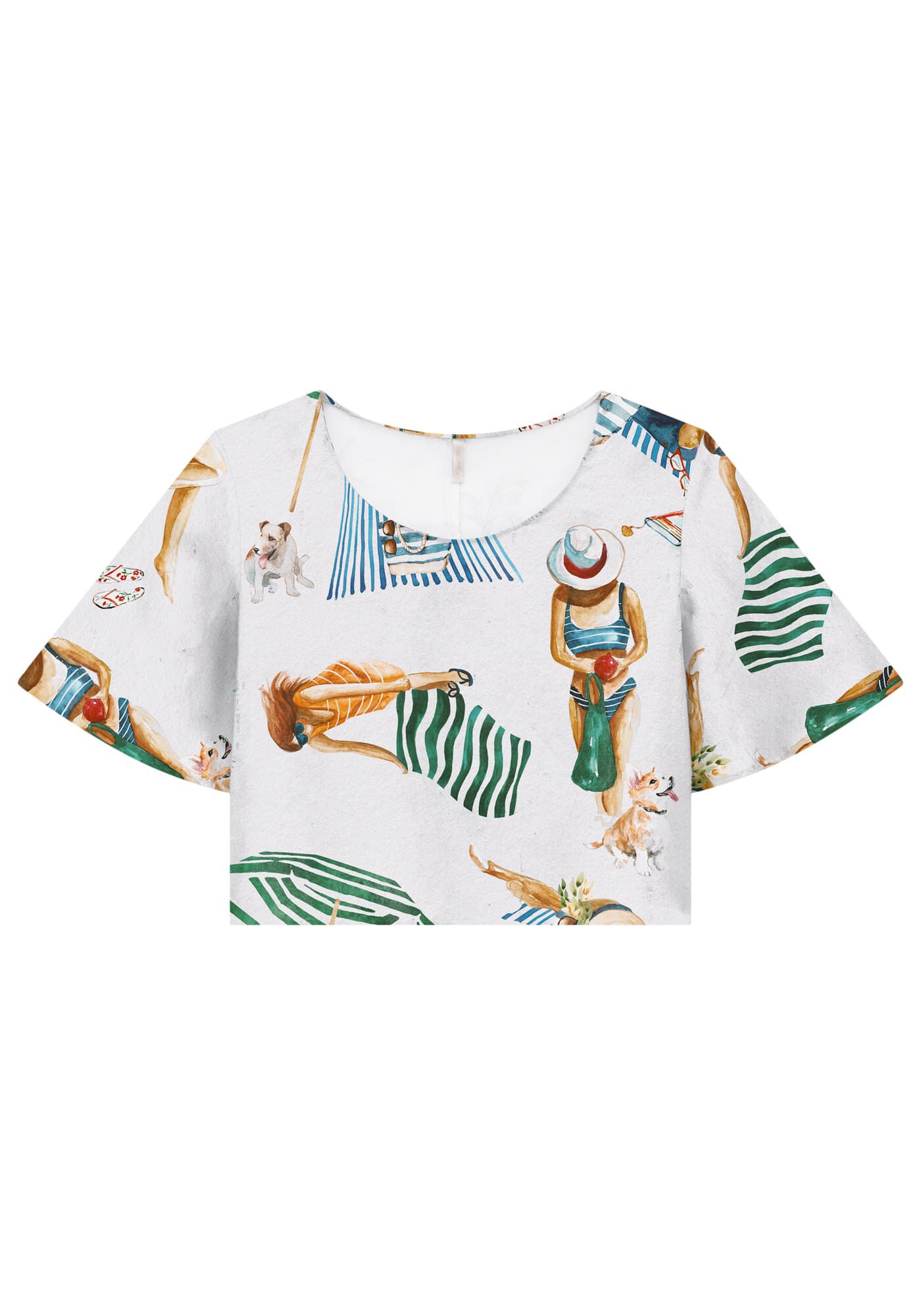 Blusa Cropped em Viscose com Manga Sino, , large.