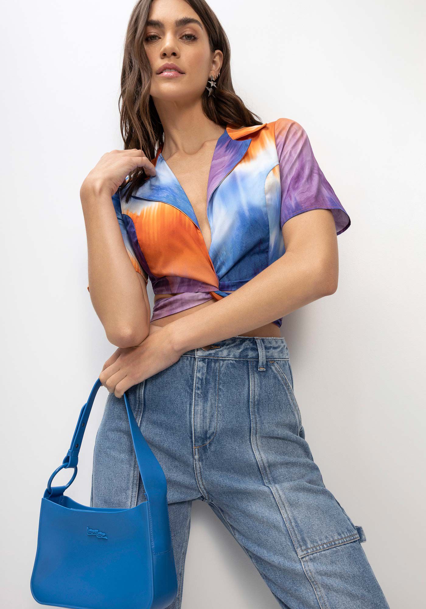 Blusa Estampada em Tricoline Transpassada, , large.