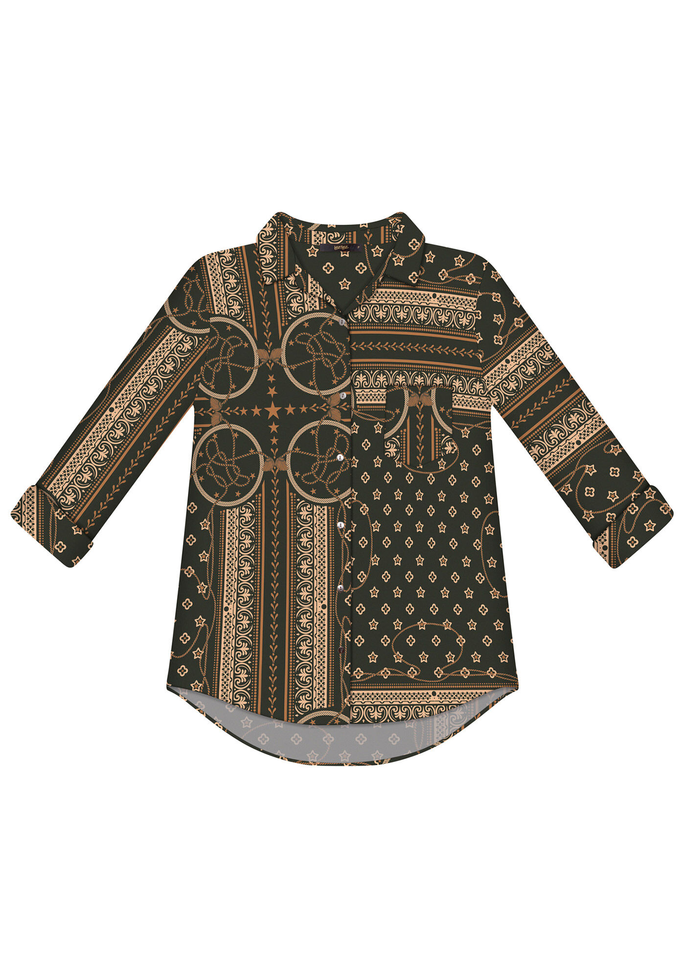 Camisa Manga 3/4 Estampada Tecido, , large.