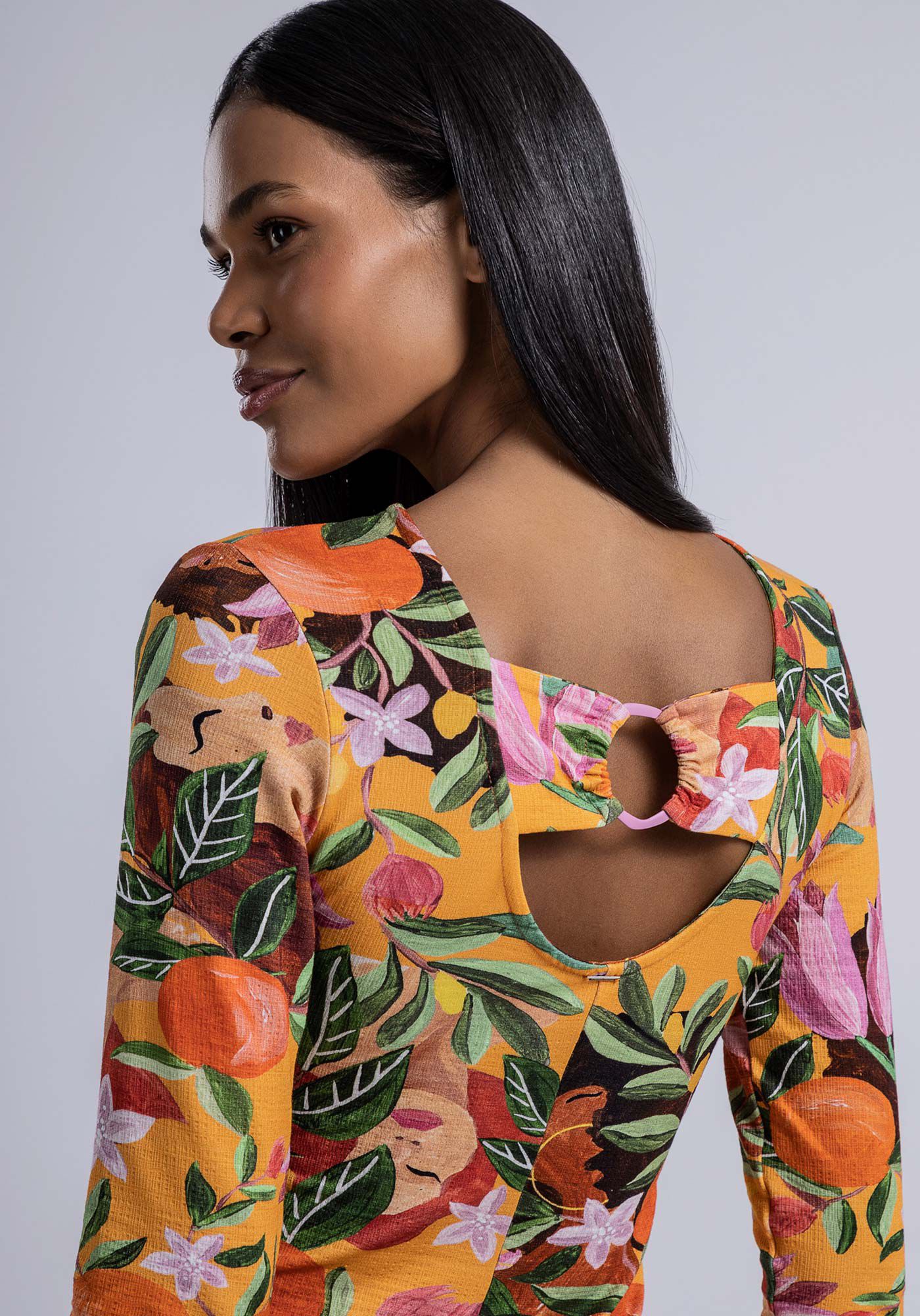 Vestido Midi Manga 3/4 em Malha com Recorte, POMAR, large.