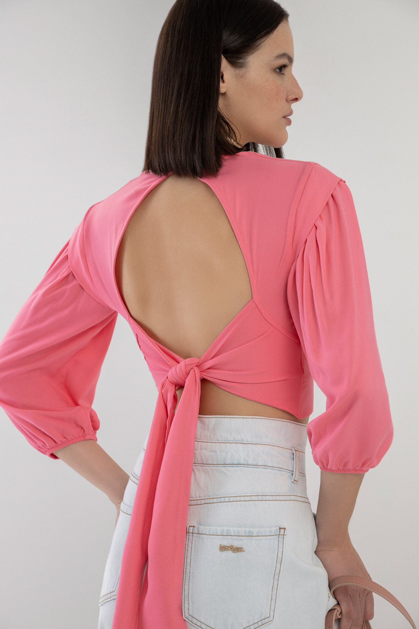 Blusa Manga Bufante em Viscose com Recorte Costas, , large.