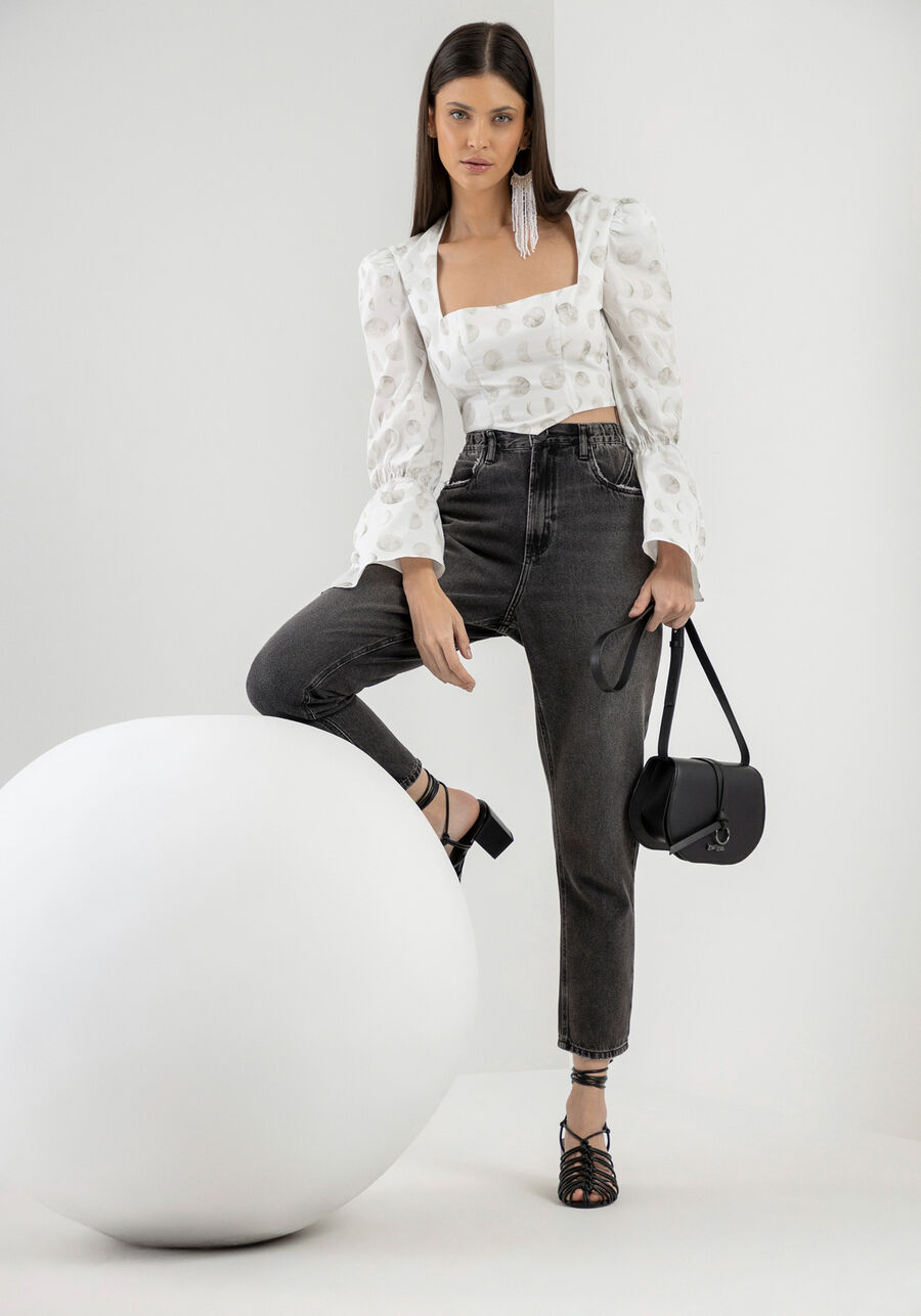 Blusa Corset Estampada com Manga Bufante, LUA. Blusa Corset Estampada com Manga Bufante, LUA, large.