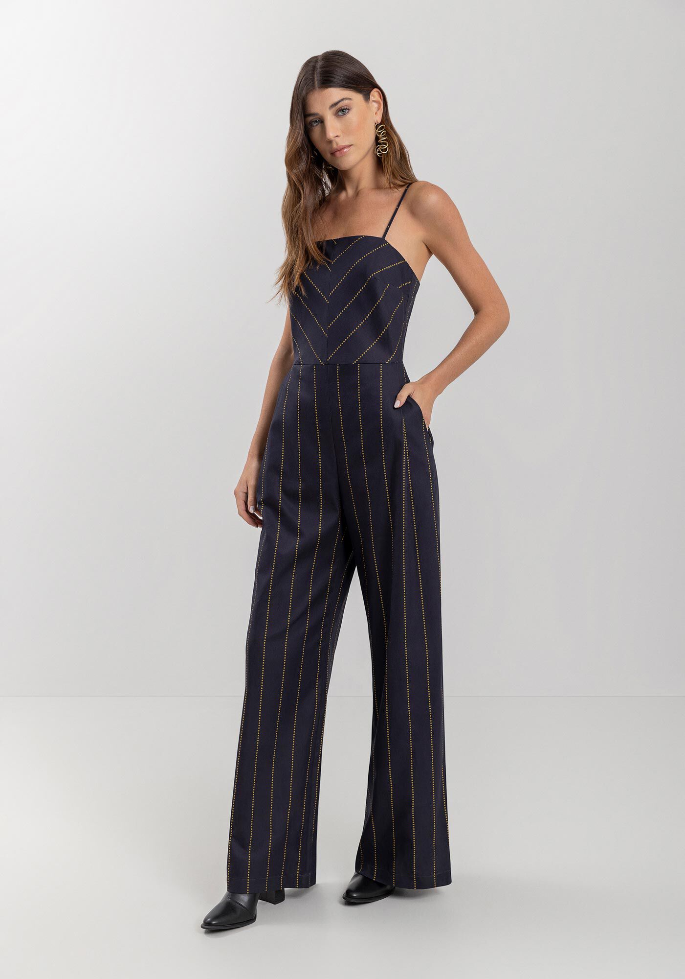 Macac&atilde;o Longo Estampado Com Al&ccedil;as E Decote Reto, PEARLS MARINHO, large.