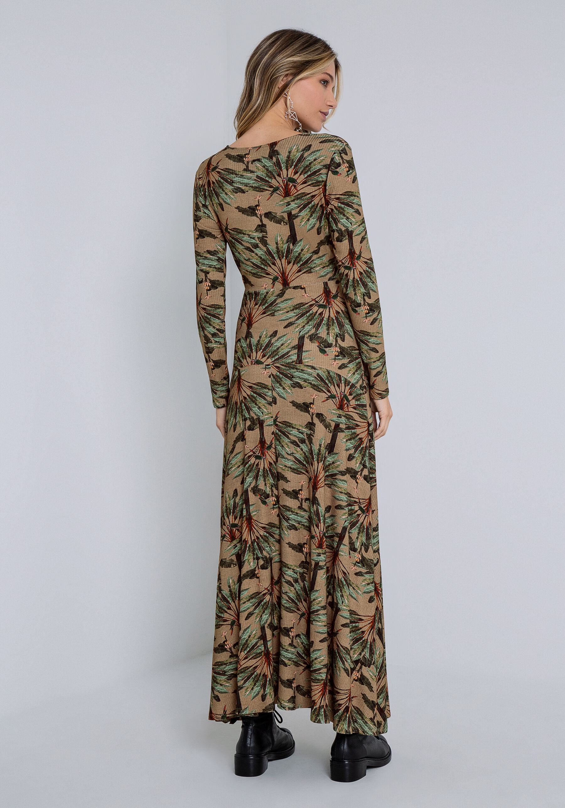Vestido Midi Canelado Estampado, RECANTO. Vestido Midi Canelado Estampado, RECANTO, large.