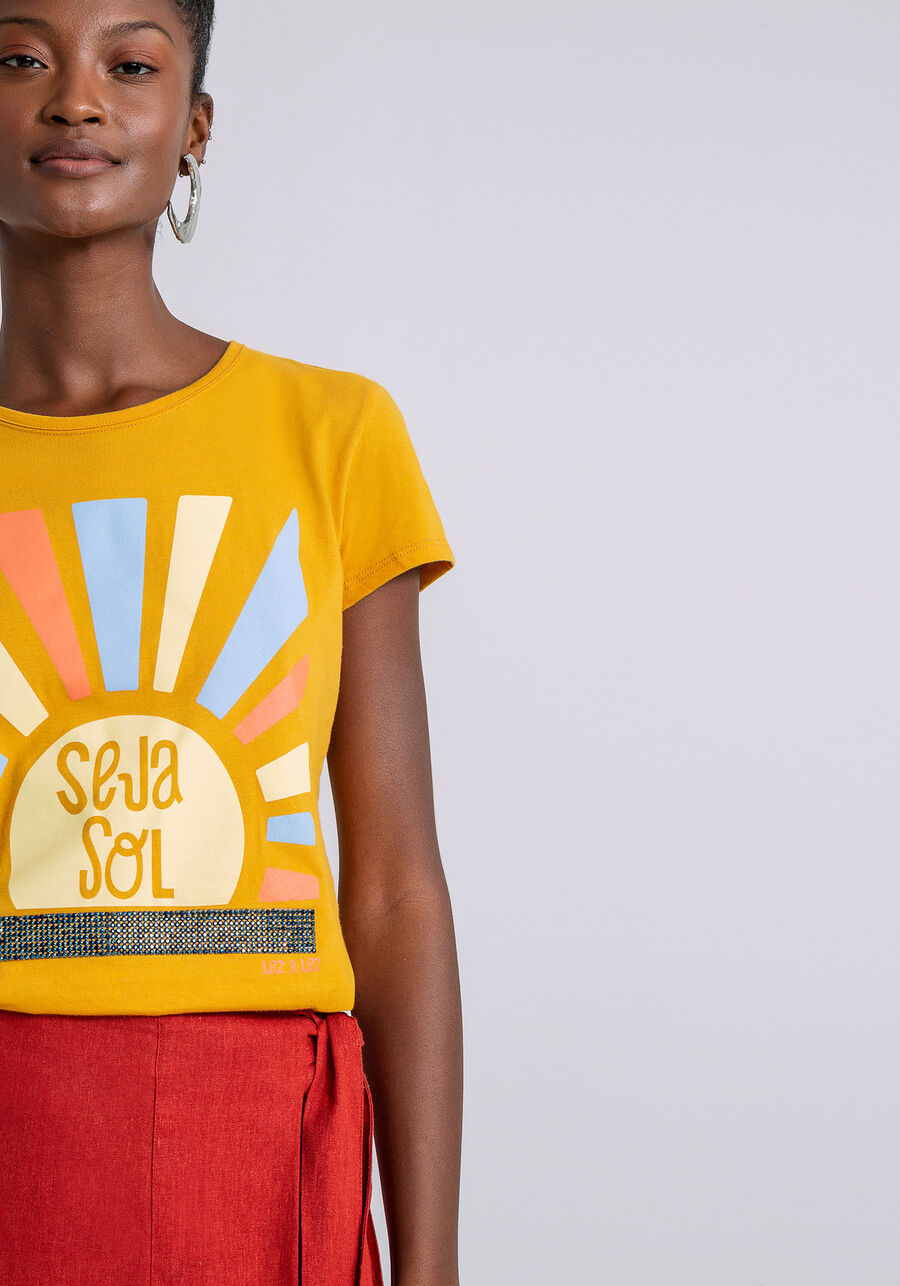 T-shirt Estampada Seja Sol, AMARELO, large.