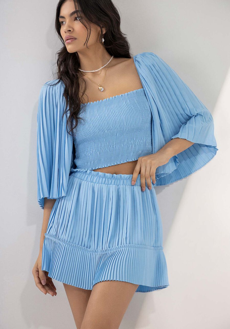 Saia Curta Plissada com Babado Barra, . Saia Curta Plissada com Babado Barra, , large.