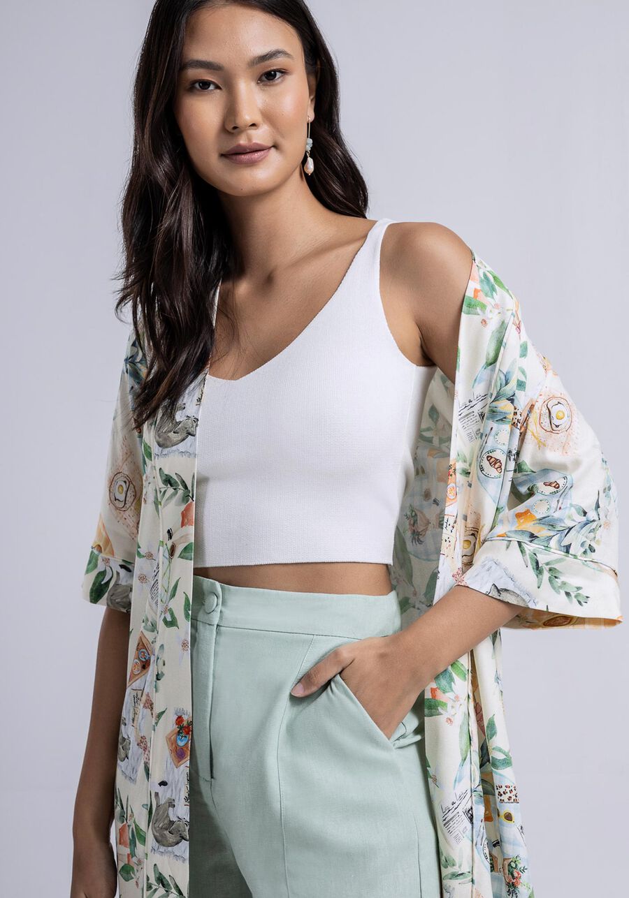 Kimono Alongado em Crepe com Cinto, BRUNCH. Kimono Alongado em Crepe com Cinto, BRUNCH, large.