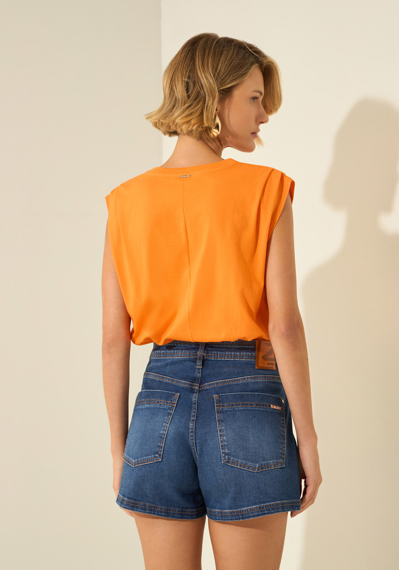 T- shirt De Algod&atilde;o Penteado Com Estampa Localizada, LARANJA SUMMERTIME, large.