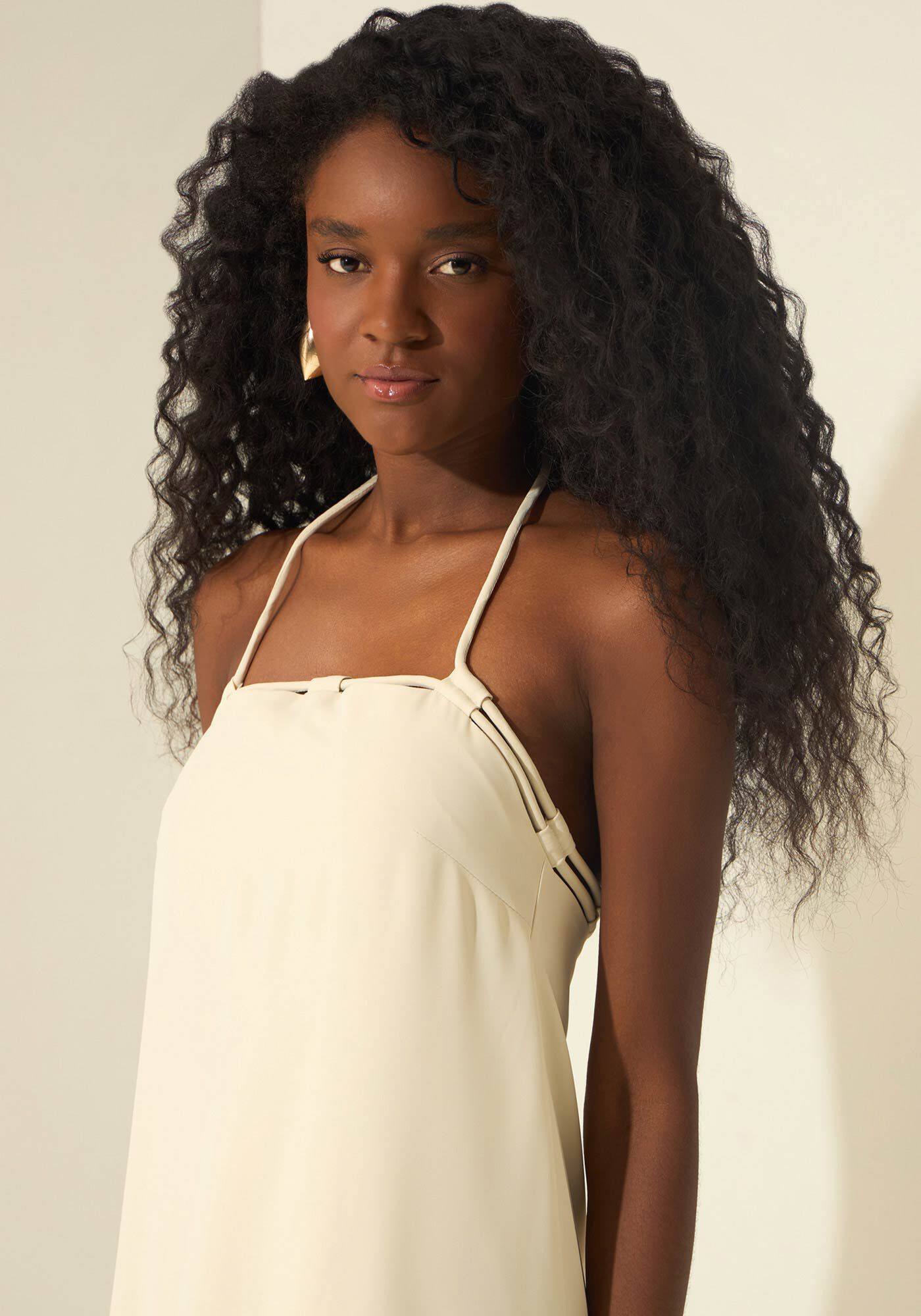 Vestido Longo Frente &Uacute;nica Com Decote Reto, BEGE ALHAMBRA, large.