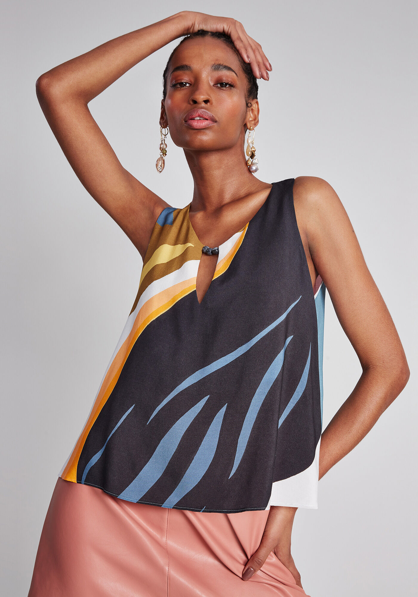 Blusa Detalhe Decote Estampa, , large.