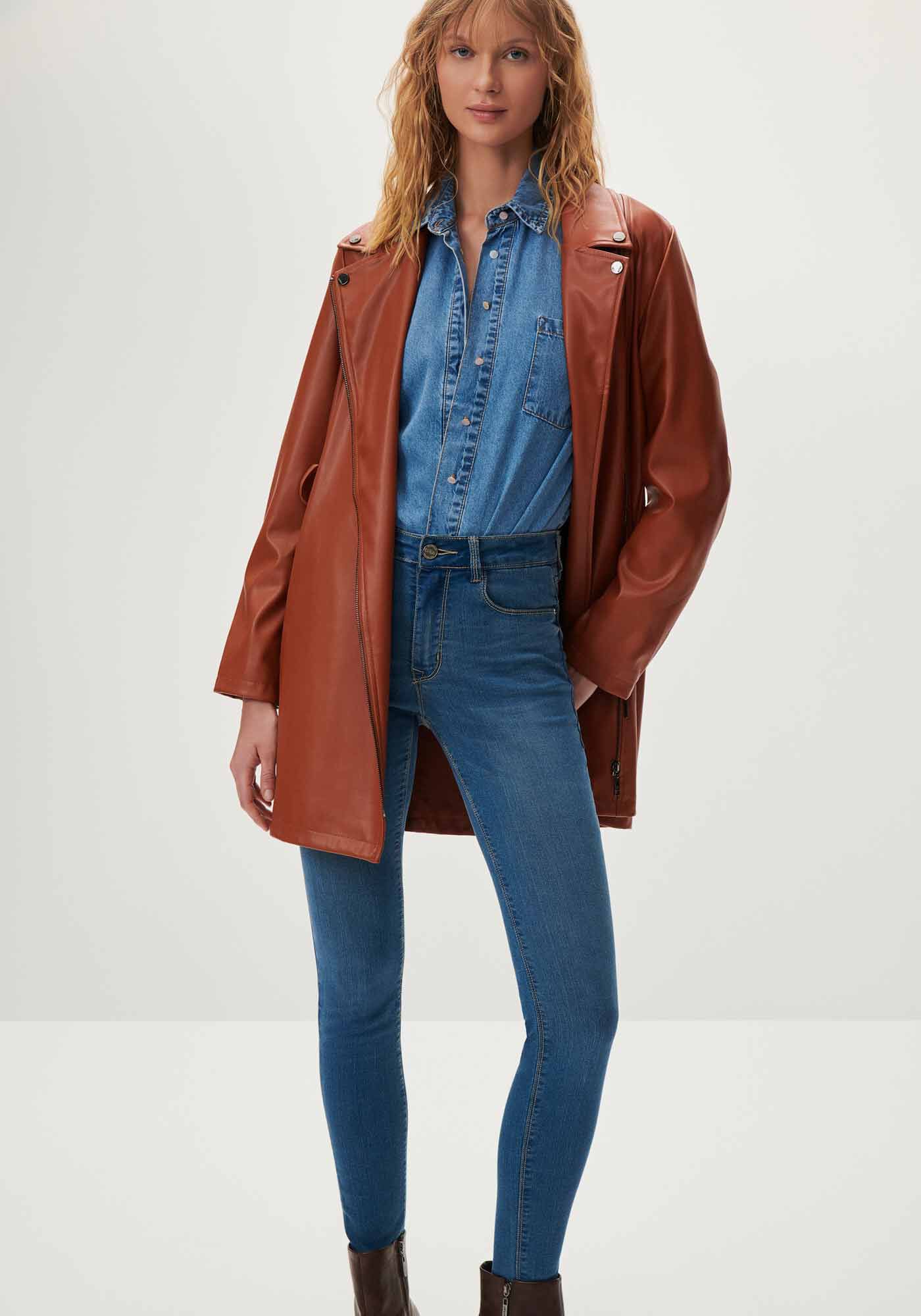 Cal&ccedil;a Jeans Skinny Cintura M&eacute;dia Estonada, , large.