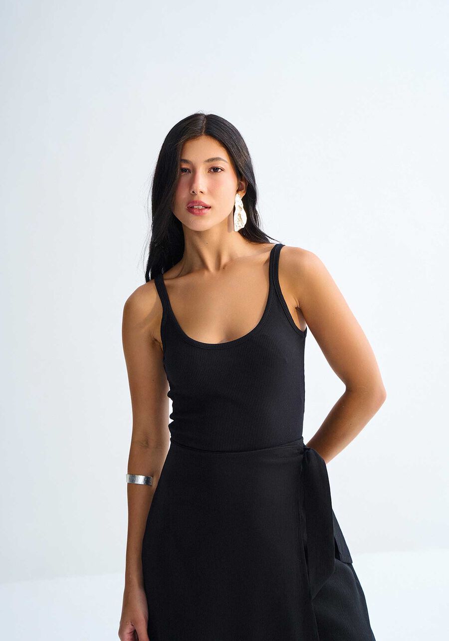 Blusa com Alças Canelada Decote Redondo, . Blusa com Alças Canelada Decote Redondo, , large.
