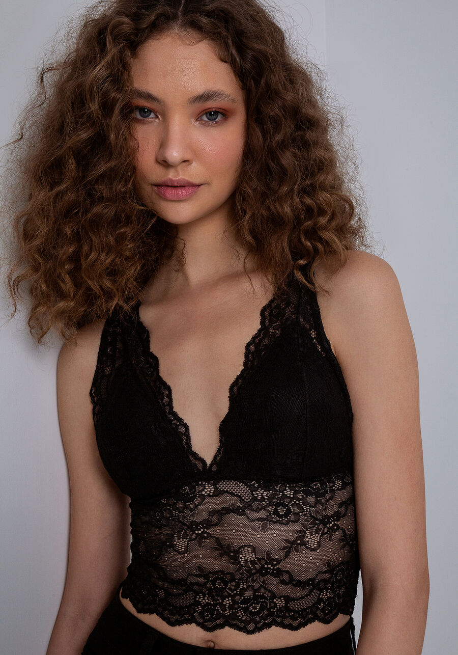 Top Underwear em Renda com Bojo, PRETO REATIVO. Top Underwear em Renda com Bojo, PRETO REATIVO, large.