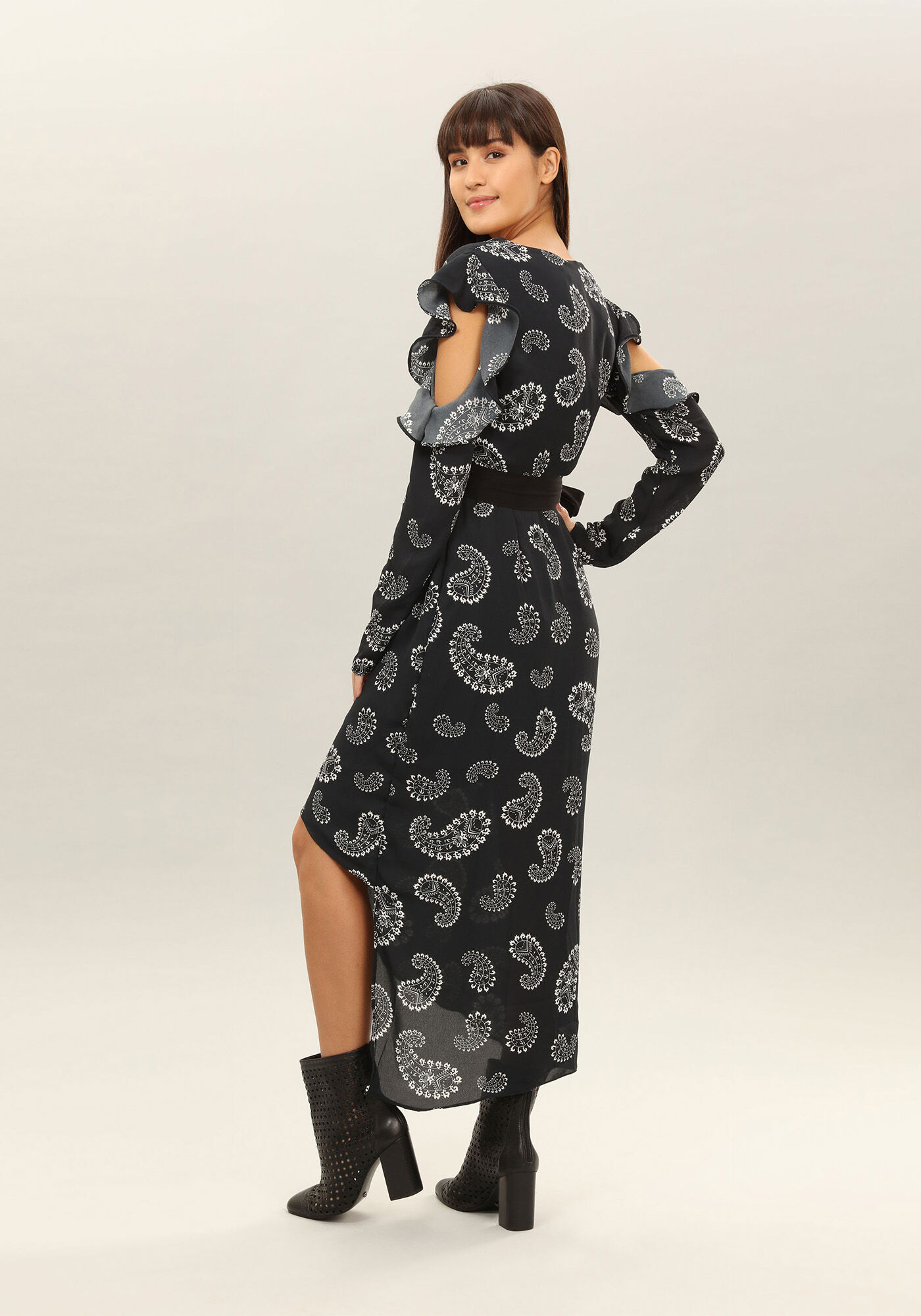 Vestido M&iacute;di Estampado Cinto Tecido, , large.