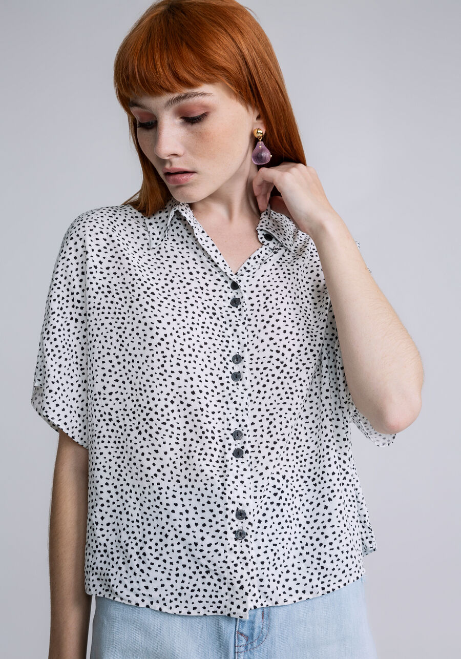 Camisa Manga Curta Cropped Estampa, DIVERSAO. Camisa Manga Curta Cropped Estampa, DIVERSAO, large.