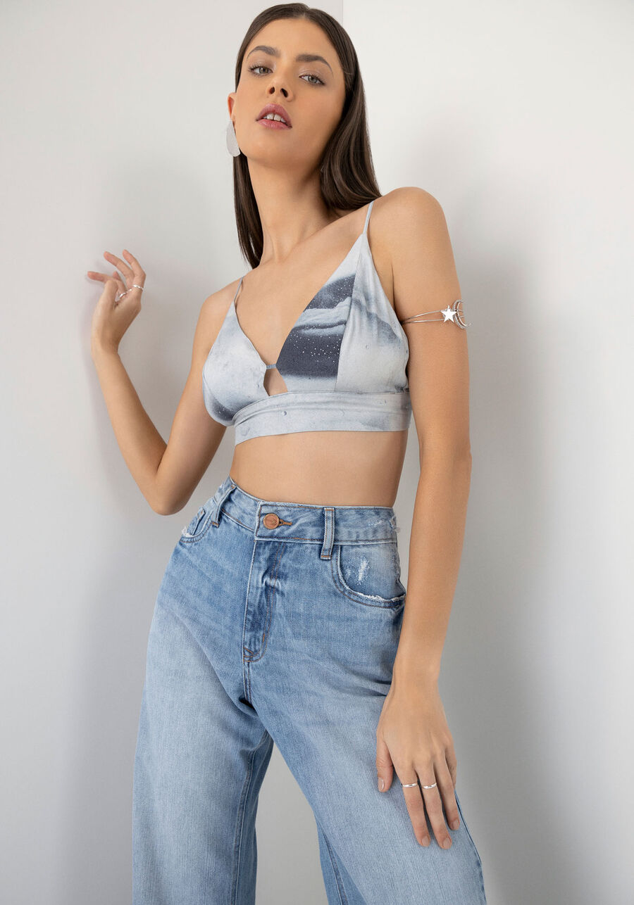 Blusa Manga Longa em Tule Estampado com Top, . Blusa Manga Longa em Tule Estampado com Top, , large.