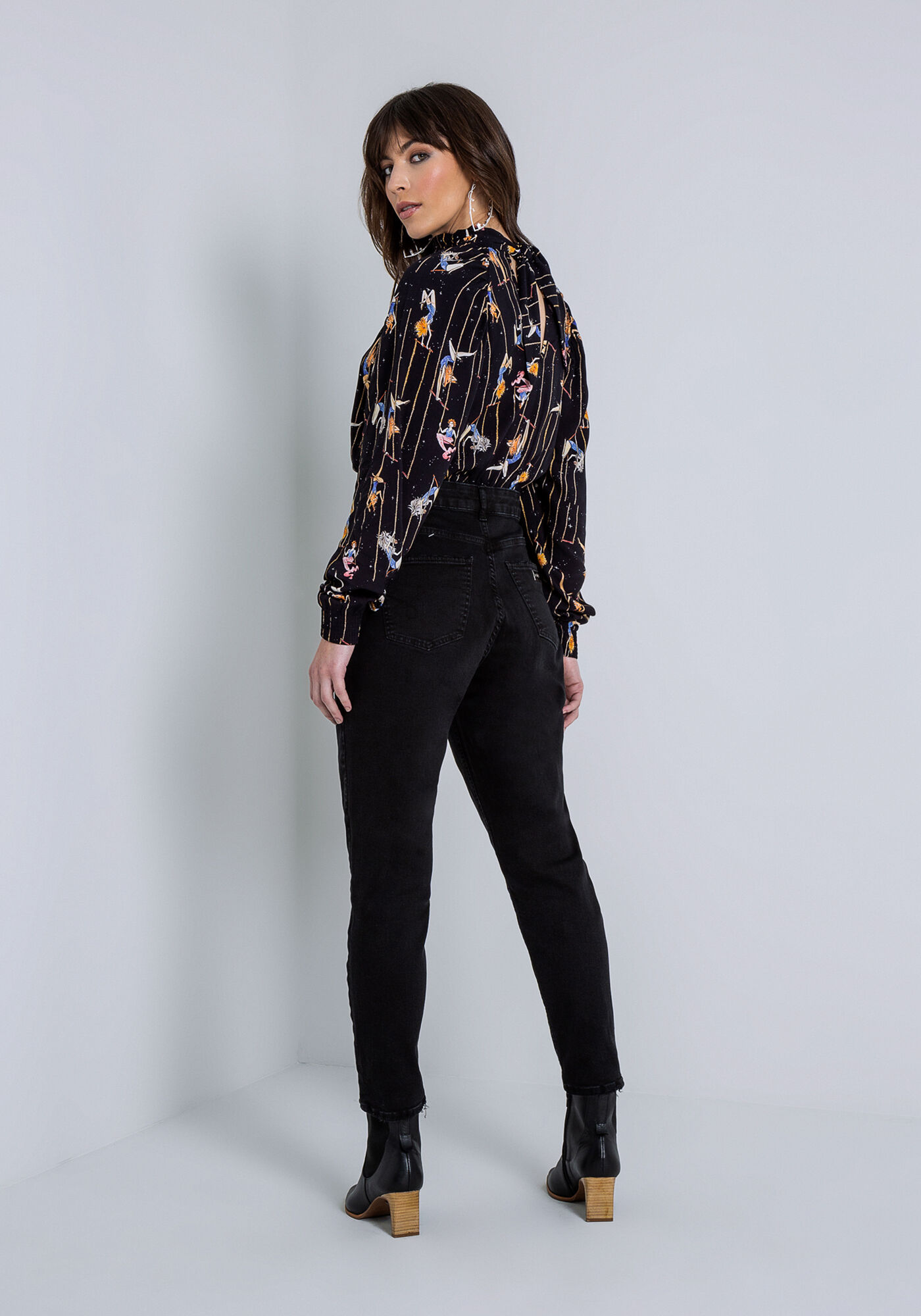 Cal&ccedil;a Sarja Mommy Super Alta com Elastano, PRETO REATIVO, large.