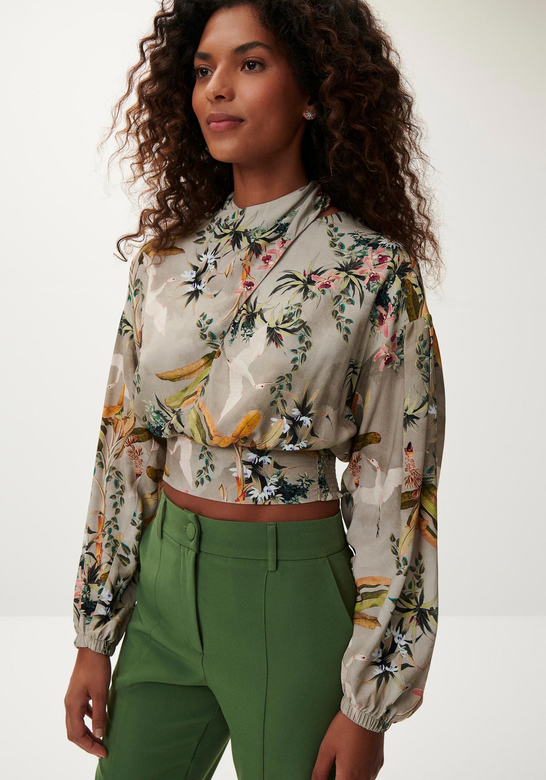 Blusa Manga Longa Estampada com Transpasse Laço, . Blusa Manga Longa Estampada com Transpasse Laço, , large.