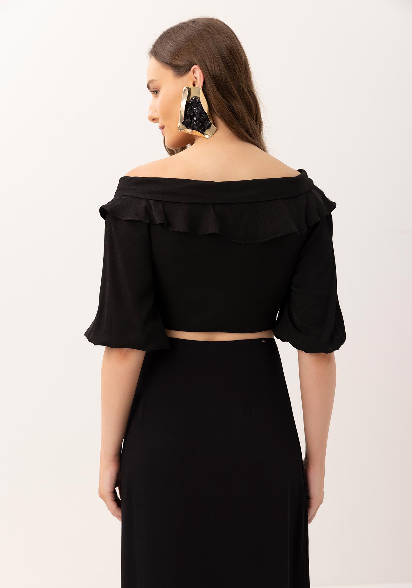 Blusa Ombro a Ombro em Viscose com La&ccedil;o, , large.