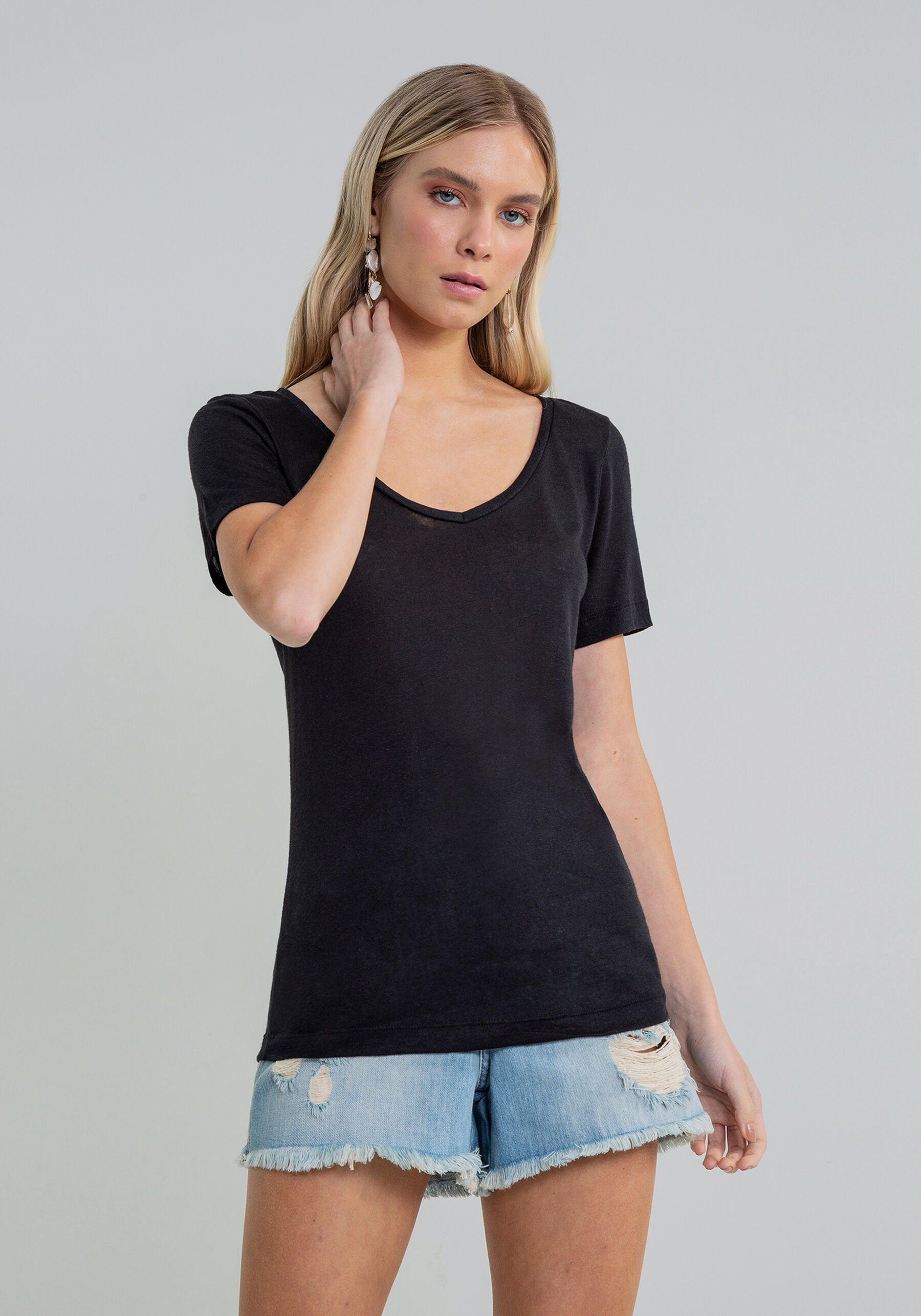 Blusa Decote V Básica, . Blusa Decote V Básica, , large.