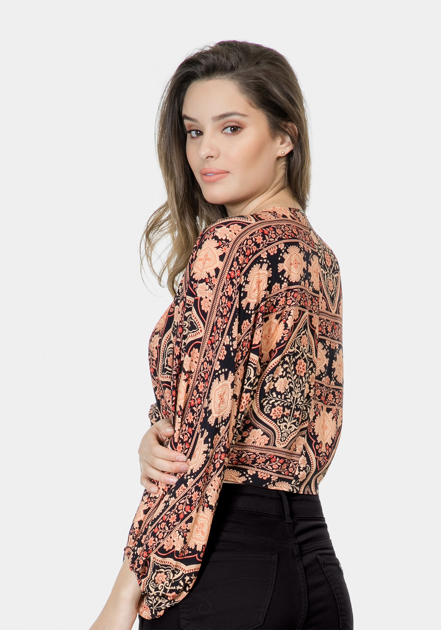 Blusa Amarração Estampada Tecido, . Blusa Amarração Estampada Tecido, , large.