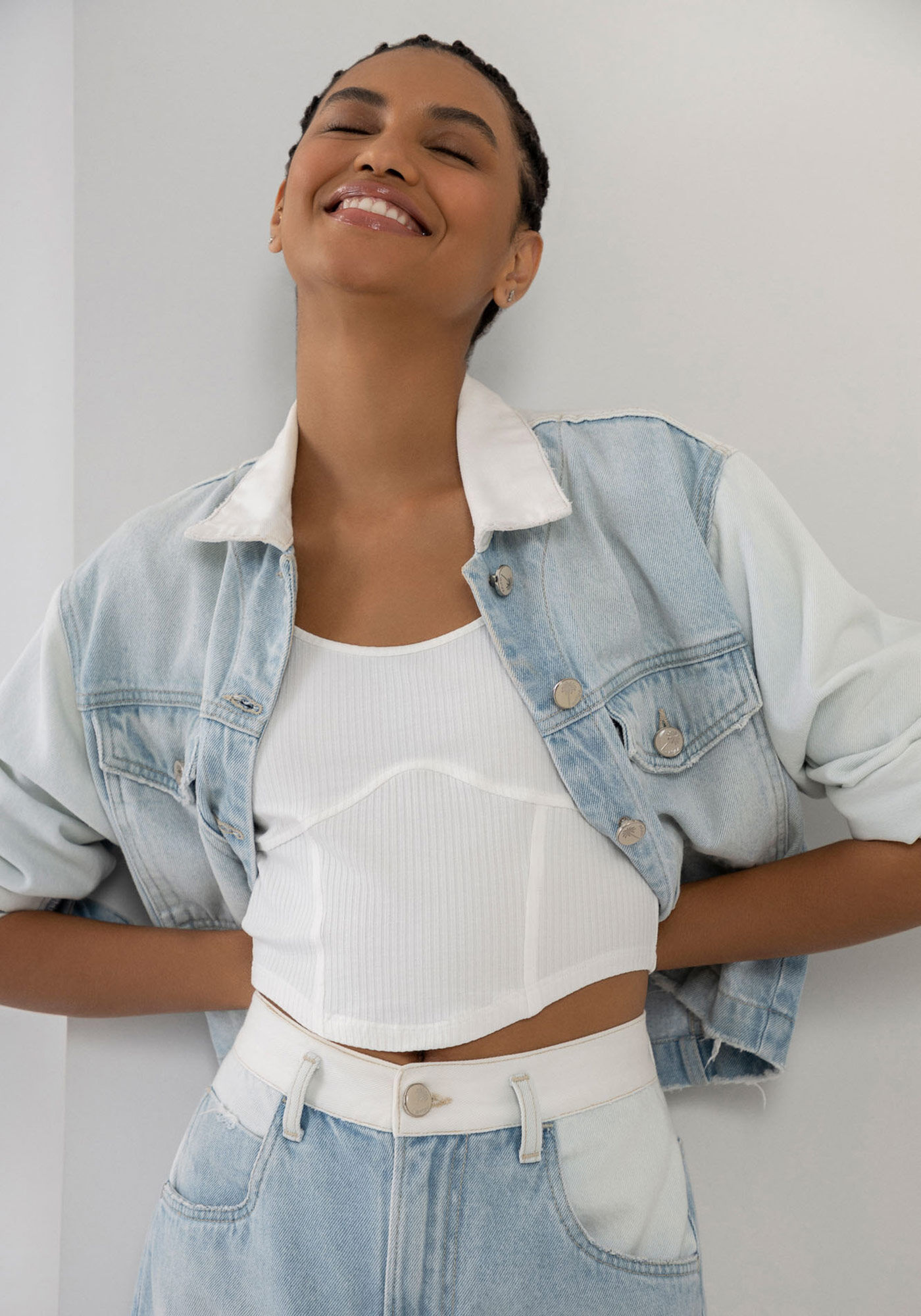 Blusa Manga Curta Cropped Canelada Corset, BRANCO OFF WHITE, large.