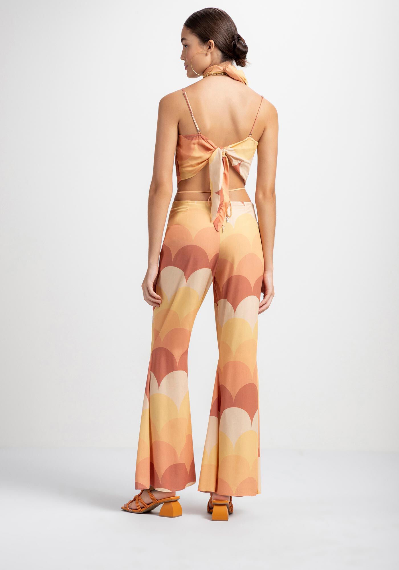 Cal&ccedil;a Flare Estampada Viscose com Amarra&ccedil;&atilde;o, , large.