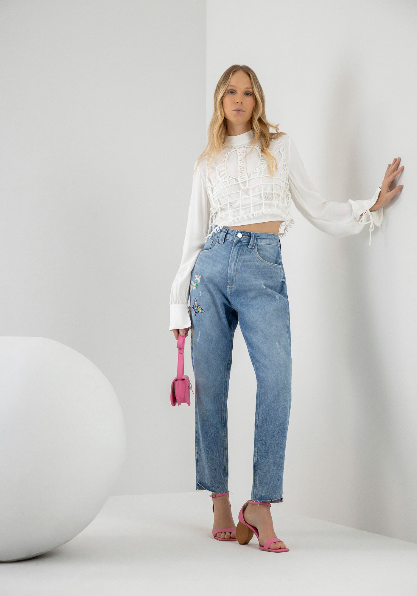 Blusa Manga Longa Cropped e Colete Bordado, BRANCO OFF WHITE, large.