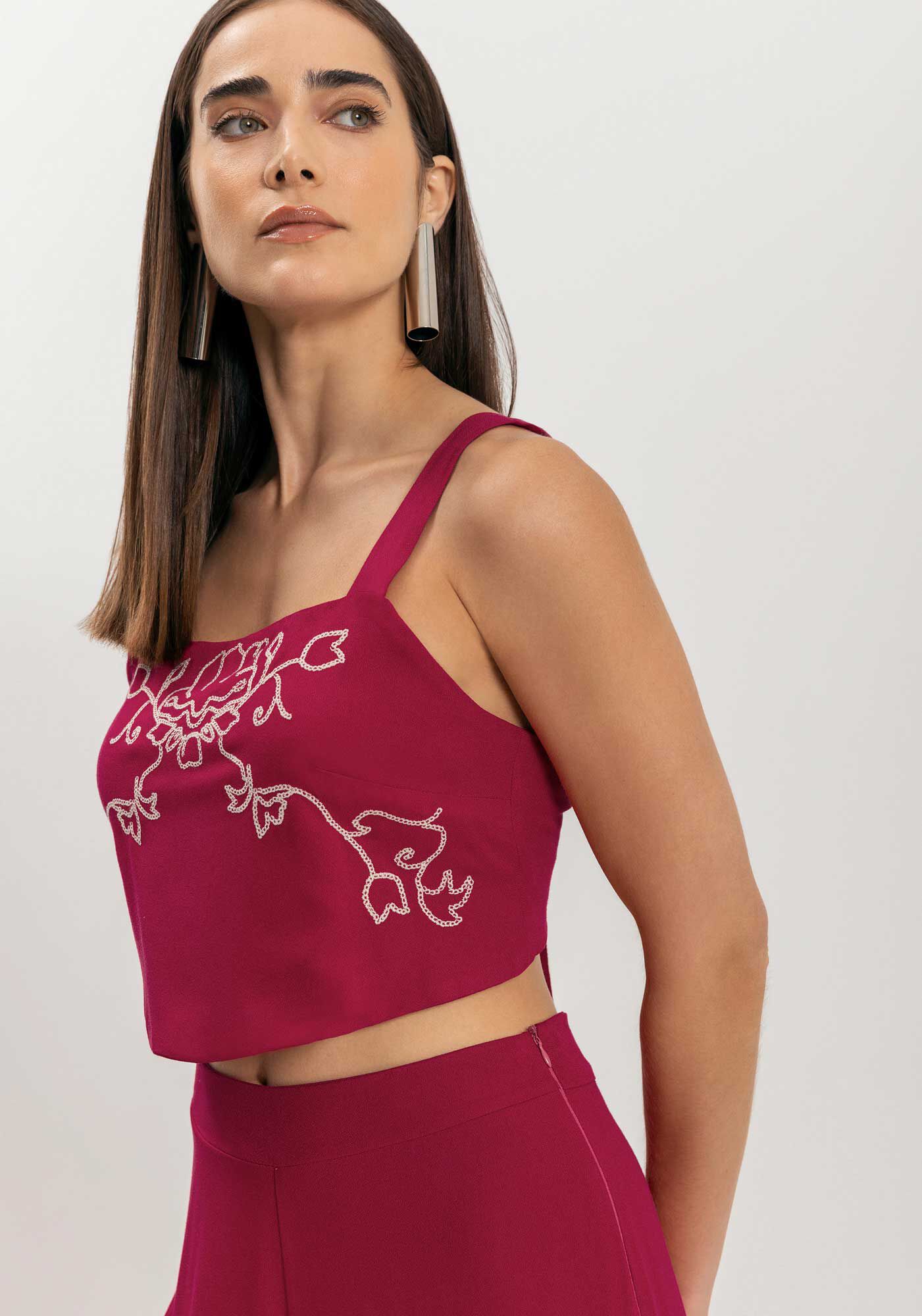 Blusa Cropped De Al&ccedil;as Com Amarra&ccedil;&atilde;o Em Crepe Alfaiataria, , large.