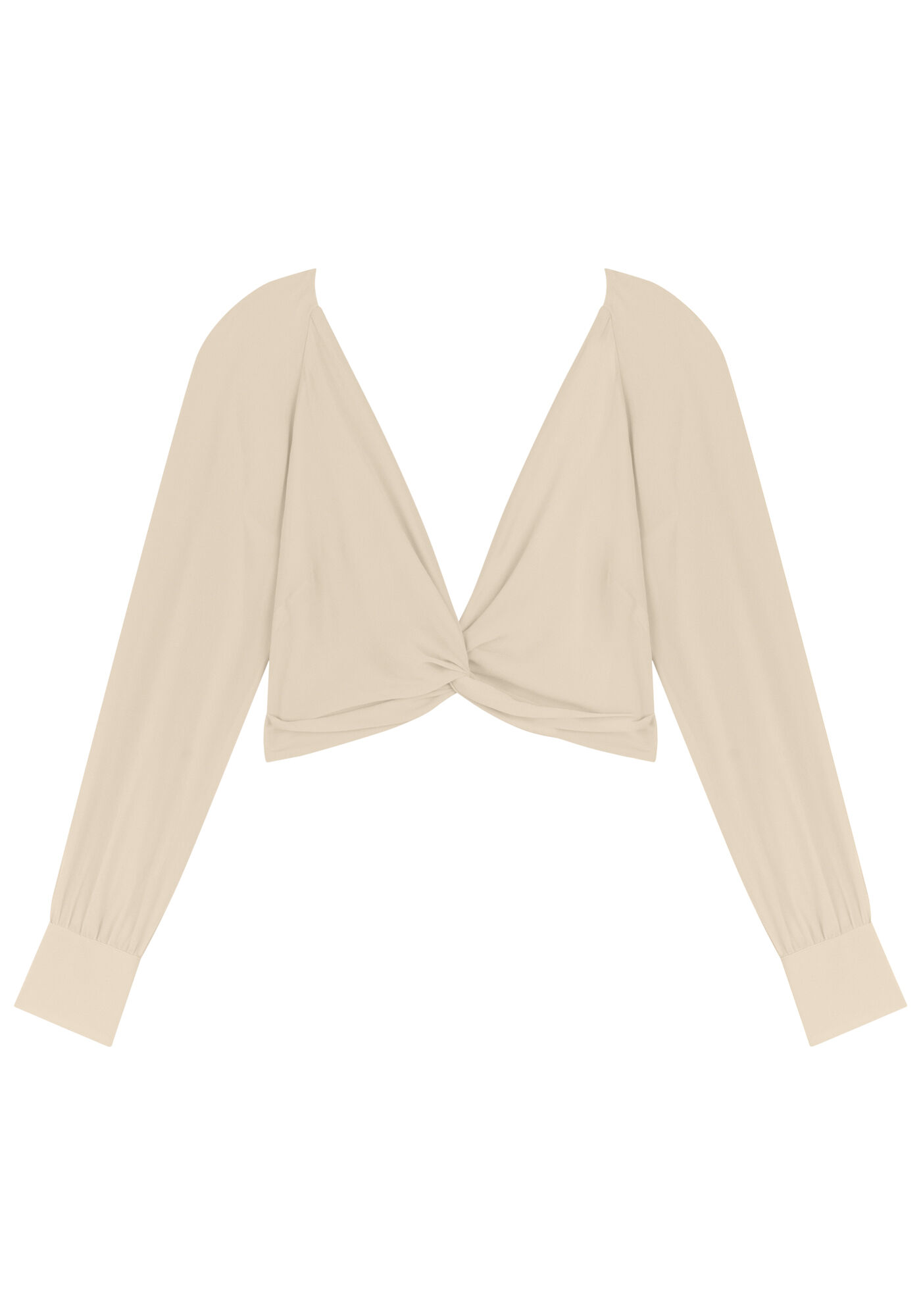 Blusa Cropped De Mangas Longas Com N&oacute; Frontal E Decote Em V, , large.