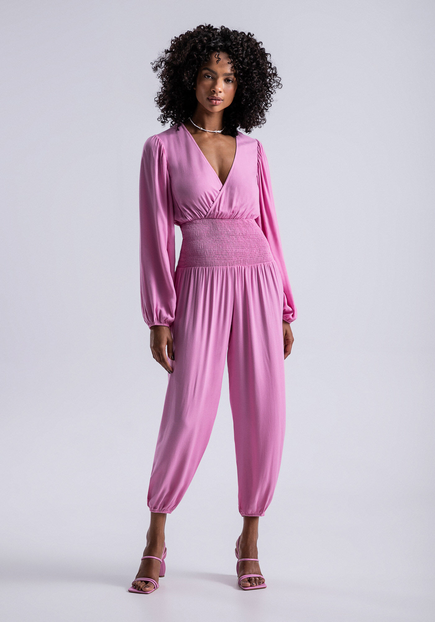 Macac&atilde;o Longo em Crepe com Lastex Cintura, ROSA FABULOUS, large.