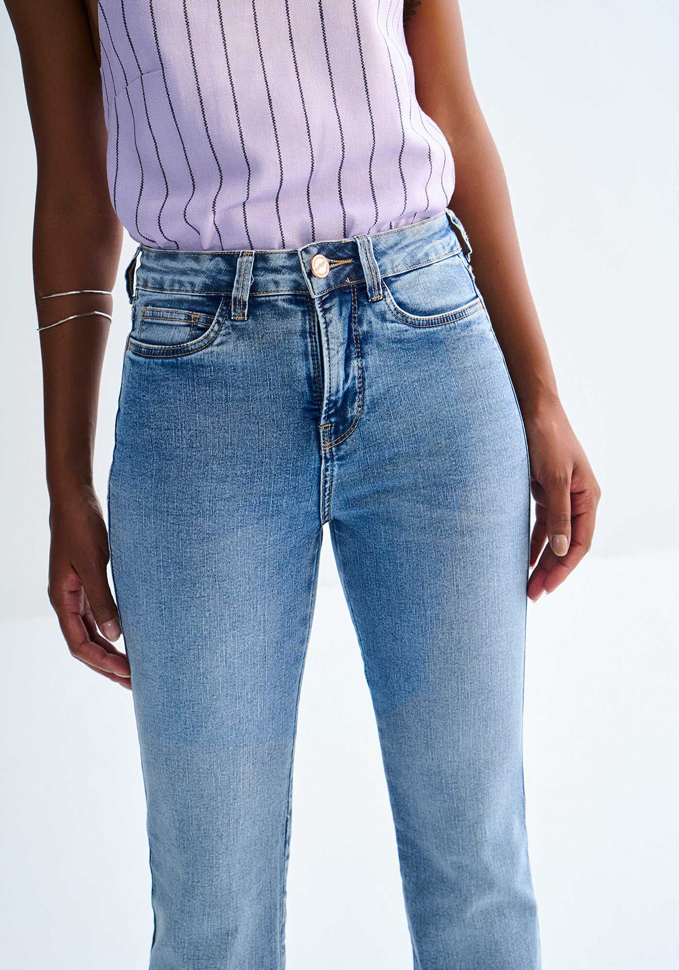 Cal&ccedil;a Jeans Reta Cropped Perfect com Cintura Alta, JEANS, large.