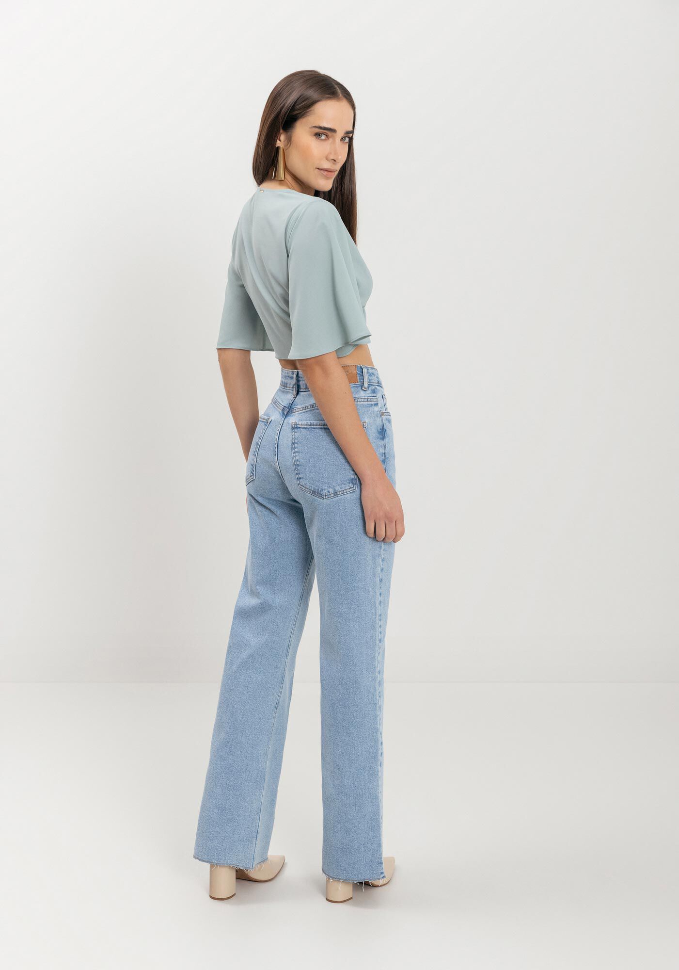 Cal&ccedil;a Jeans Wide Leg Comfort Com Cintura Alta E Elastano, , large.