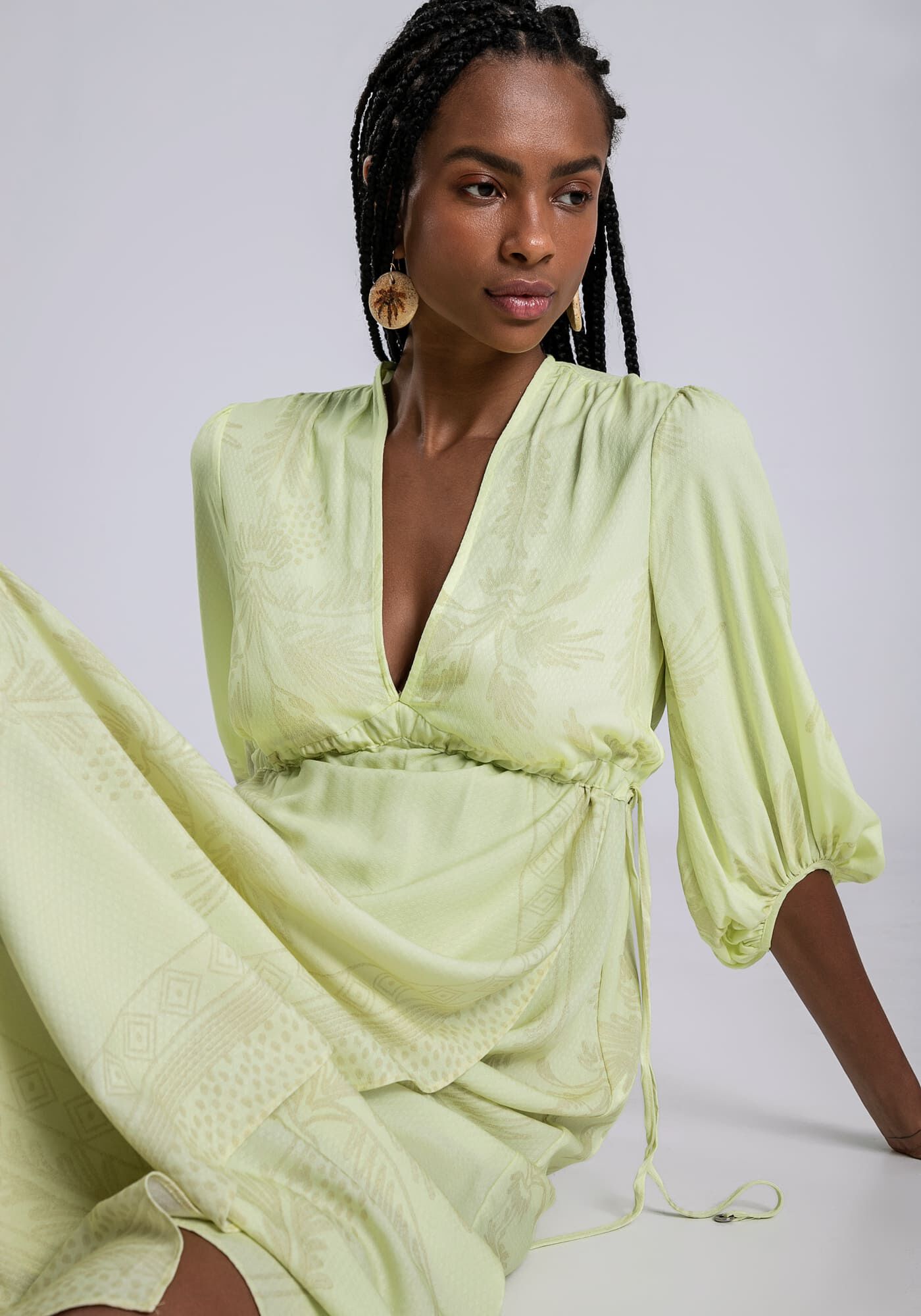 Vestido Midi em Viscose com Ajuste Cintura, DENDE, large.