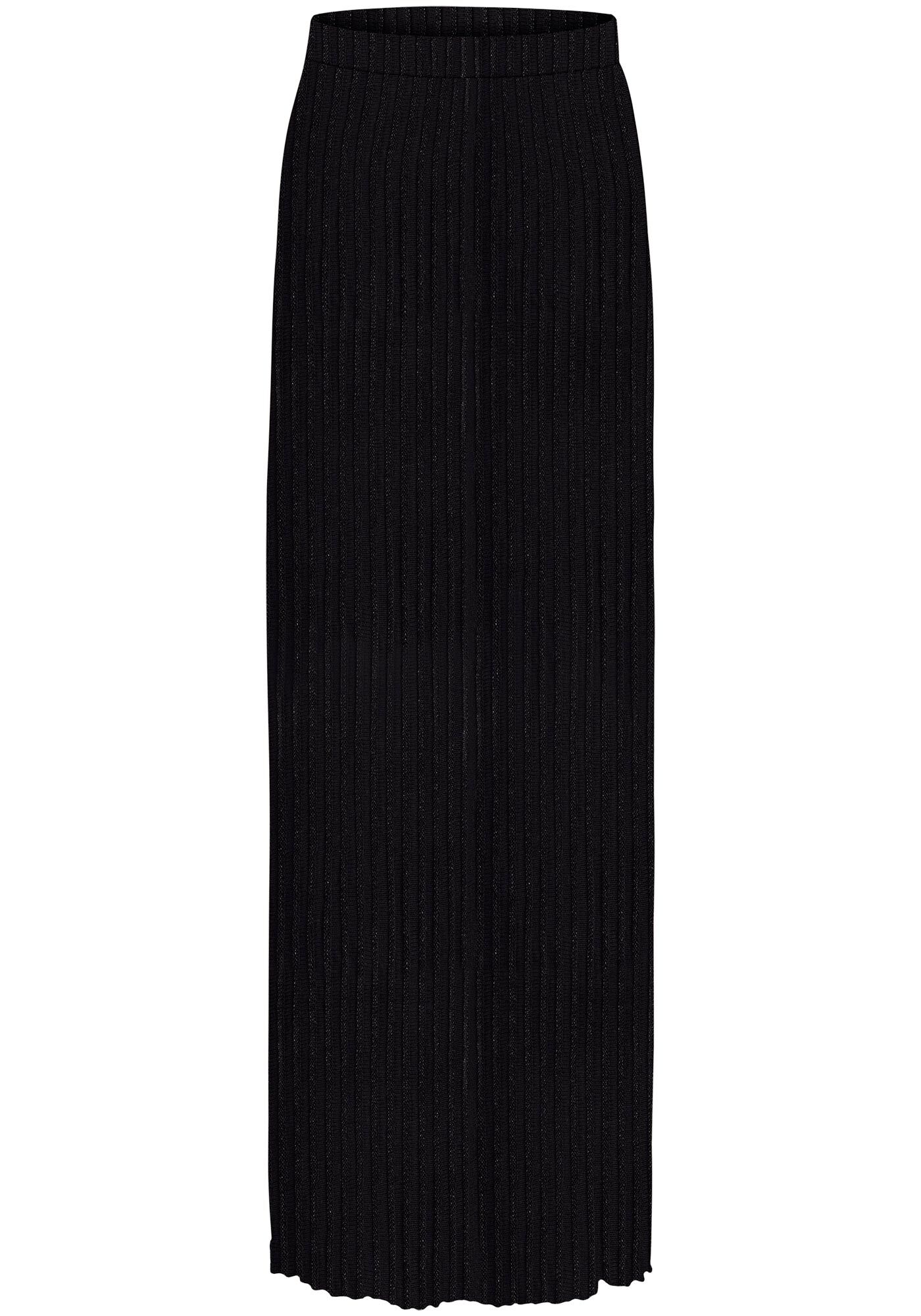 Saia Longa em Tric&ocirc; Lurex com Cintura Alta, PRETO REATIVO, large.