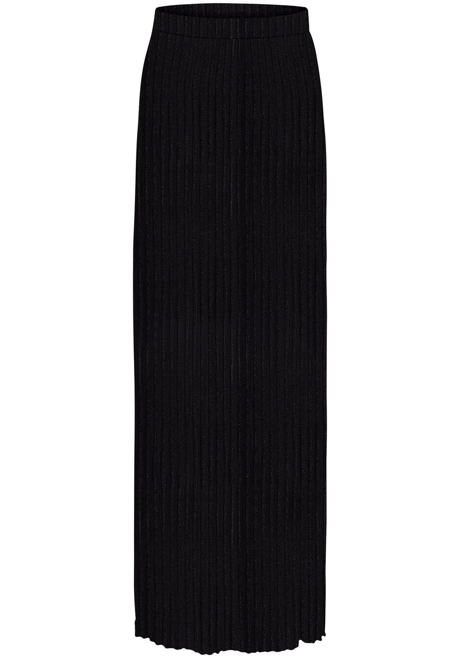 Saia Longa em Tricô Lurex com Cintura Alta, PRETO REATIVO. Saia Longa em Tricô Lurex com Cintura Alta, PRETO REATIVO, large.