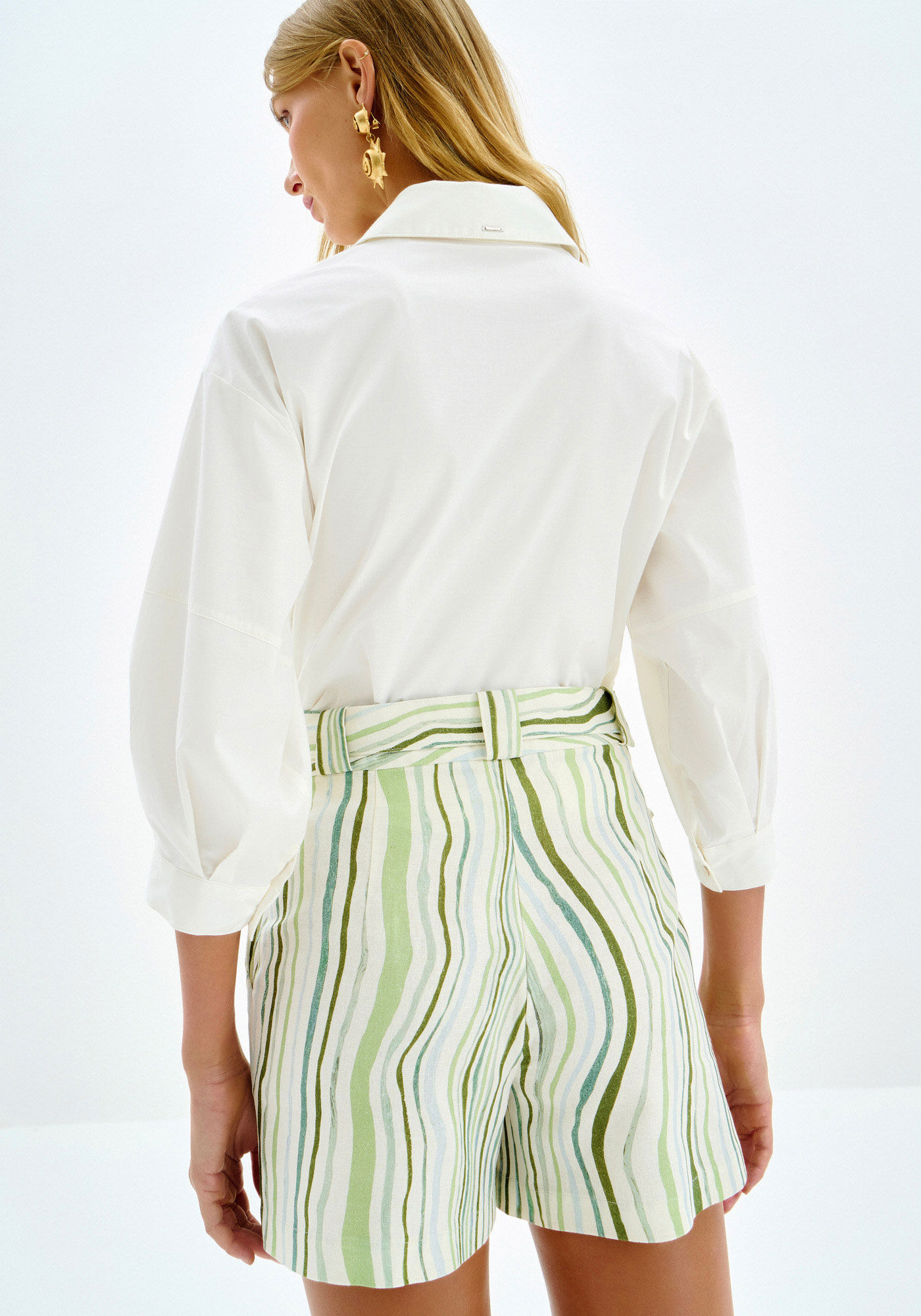 Shorts Alfaiataria Estampado em Linho, BREEZE, large.