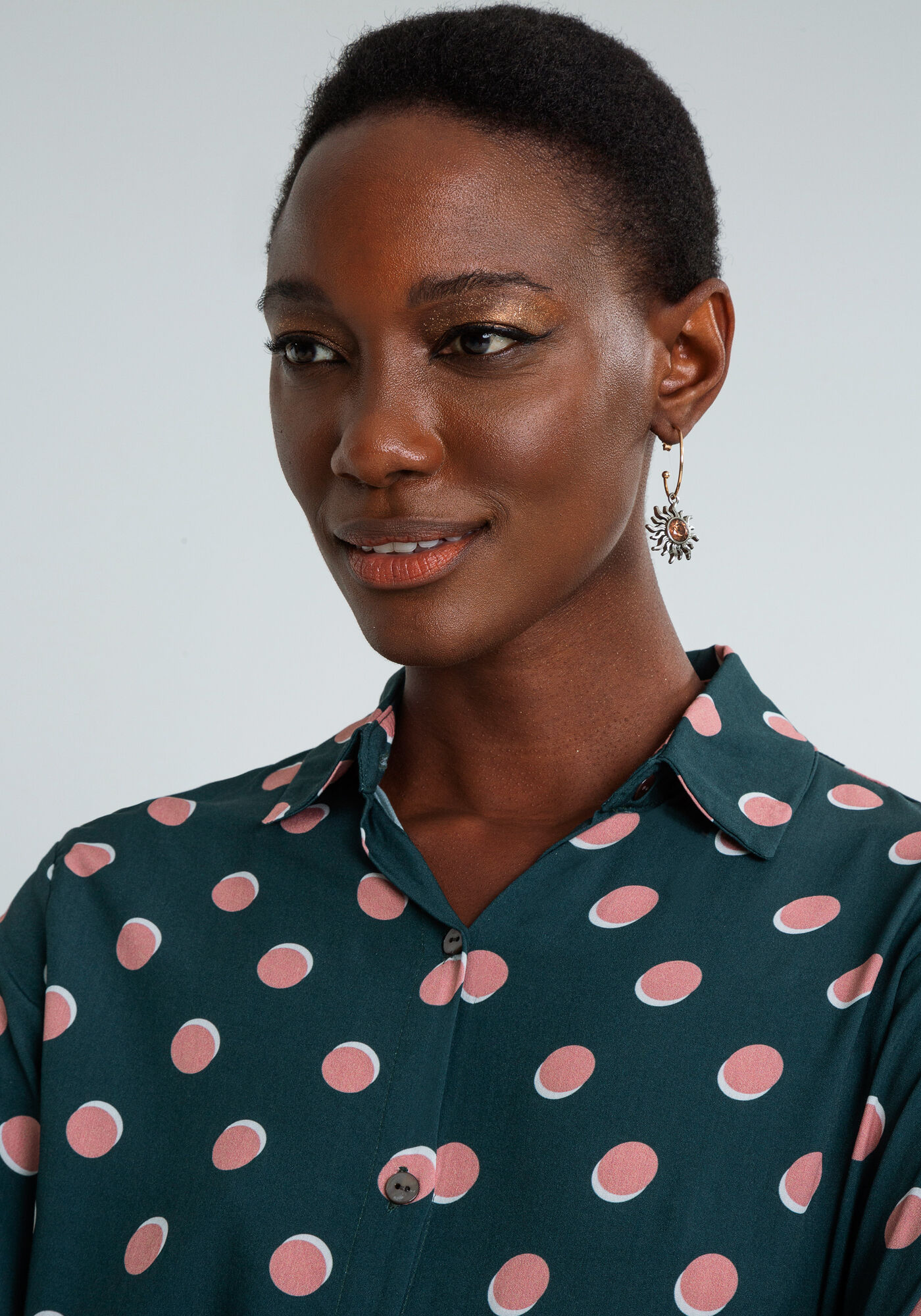 Camisa Manga 3/4 com Gola Estampada, POA, large.