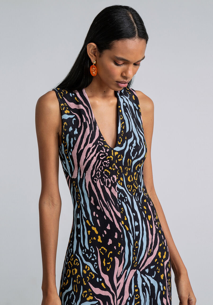 Vestido Evasê Midi Estampado, ANIMAL. Vestido Evasê Midi Estampado, ANIMAL, large.