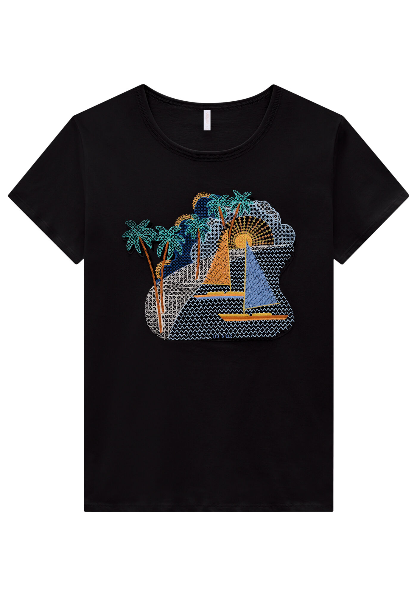 T-Shirt Meia Malha com Bordado, PRETO REATIVO, large.