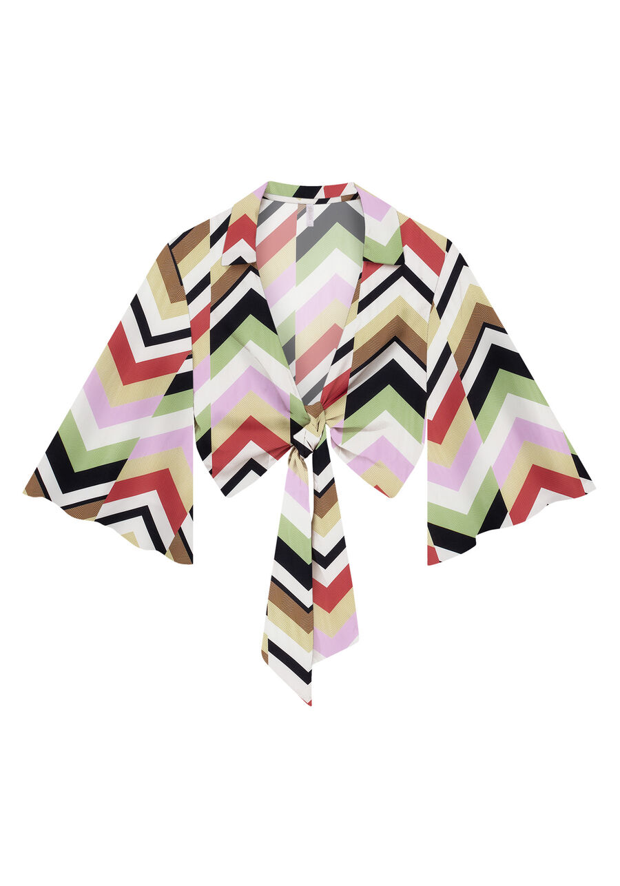 Blusa Manga 3/4 em Viscose com Laço Busto, . Blusa Manga 3/4 em Viscose com Laço Busto, , large.