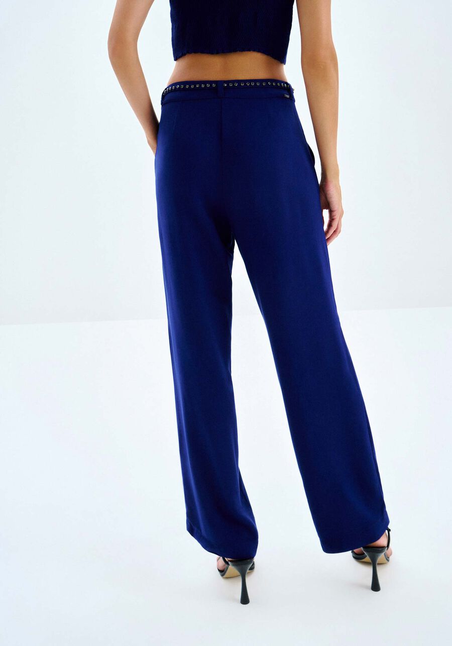 Calça Reta em Viscose com Cinto Strass, . Calça Reta em Viscose com Cinto Strass, , large.
