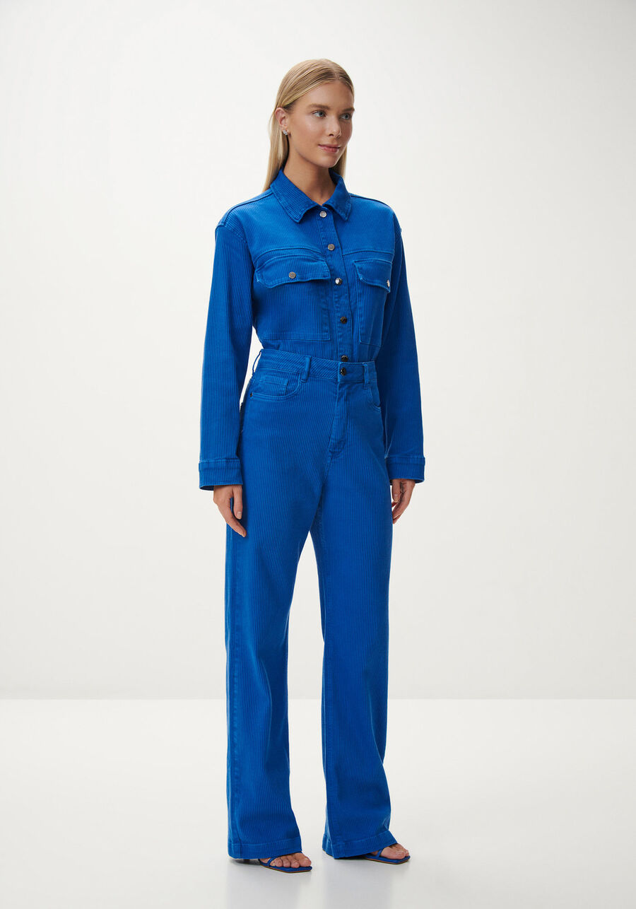 Calça Cotelê Wide Leg com Cintura Super Alta, AZUL BLUE BELL. Calça Cotelê Wide Leg com Cintura Super Alta, AZUL BLUE BELL, large.