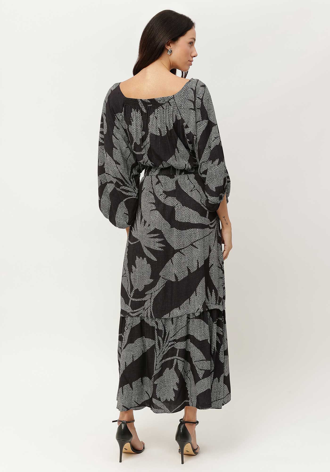 Vestido Midi Manga 3/4 Estampado com Cinto, , large.