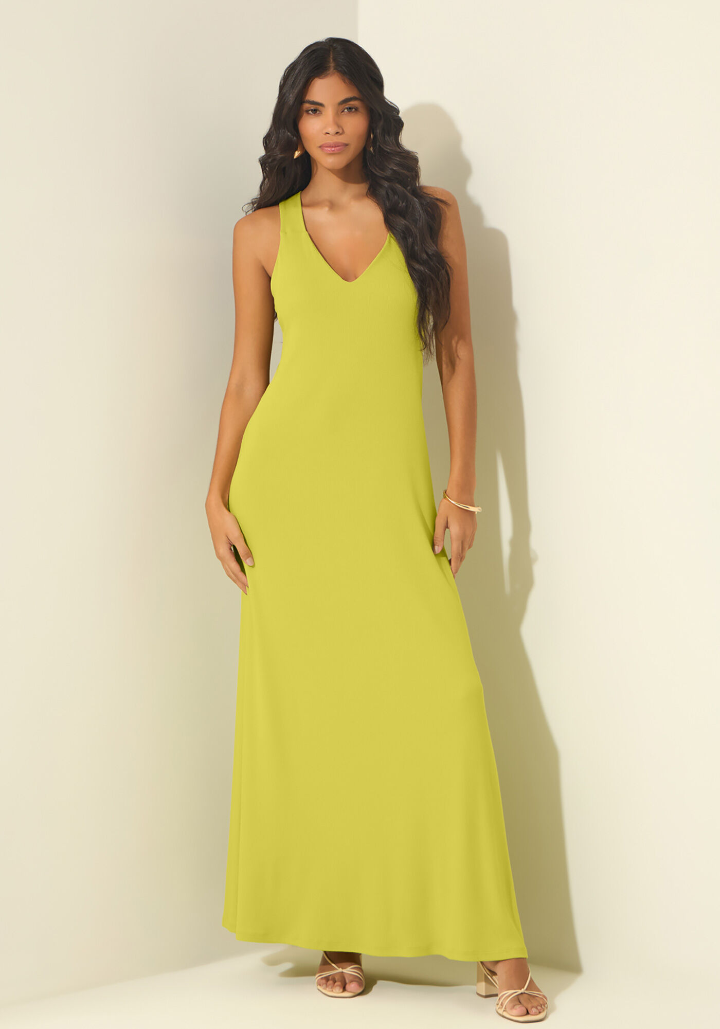 Vestido Longo Com Al&ccedil;as Cruzadas Em Malha Canelada, VERDE GUARANA, large.