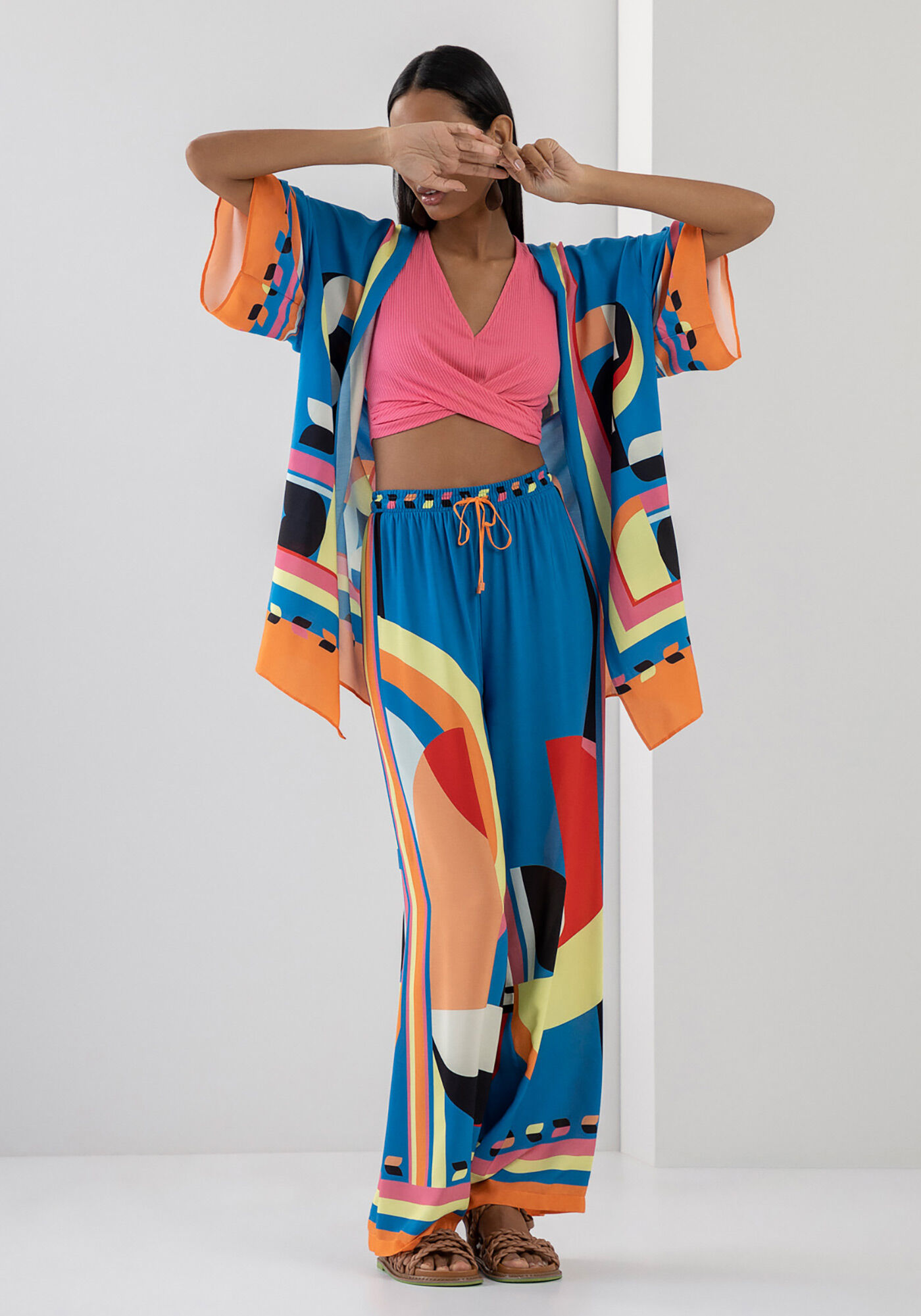 Kimono Alongado em Viscose Estampado, ARITU, large.