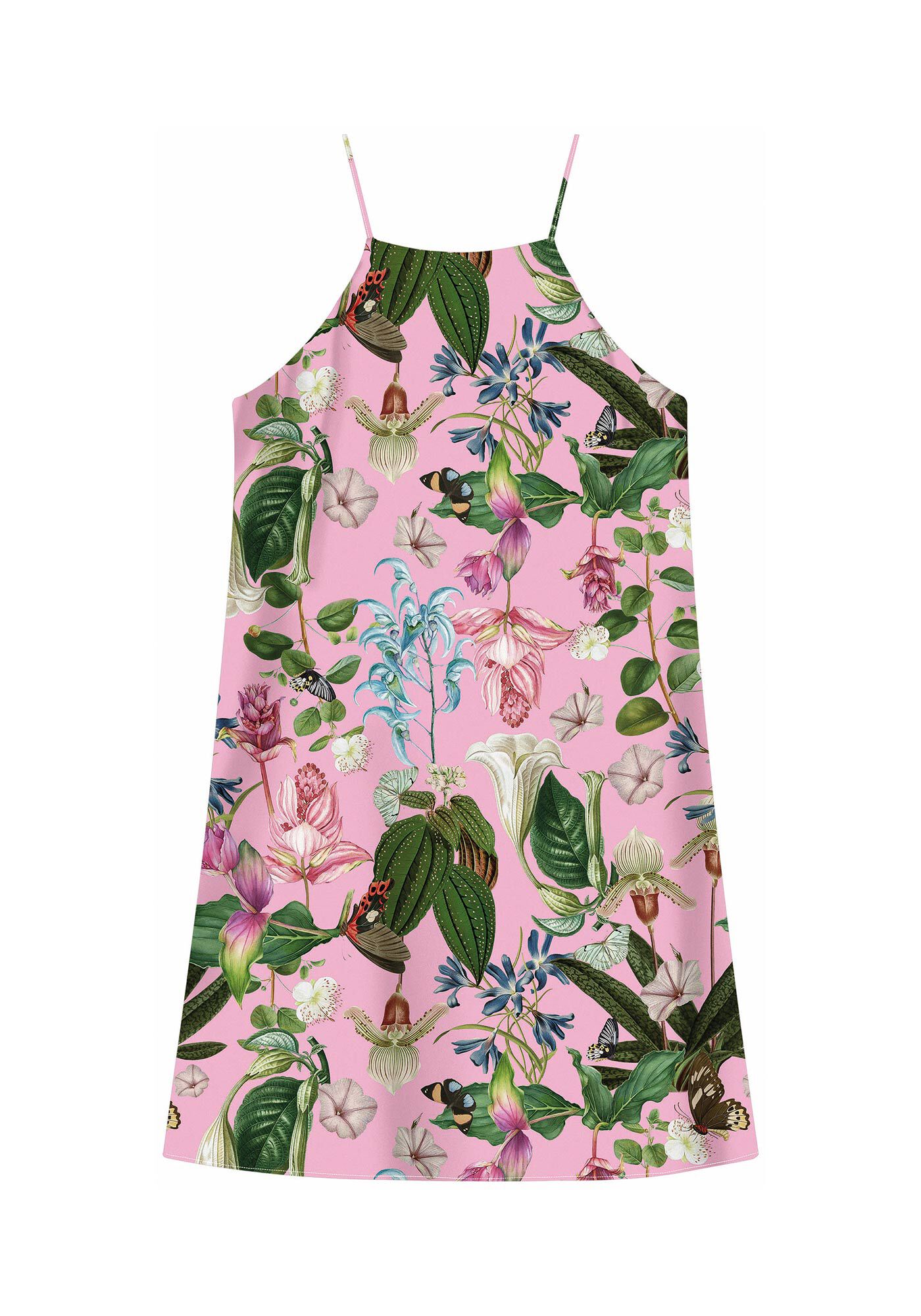 Vestido Curto Halter Neck em Viscose Estampado, , large.